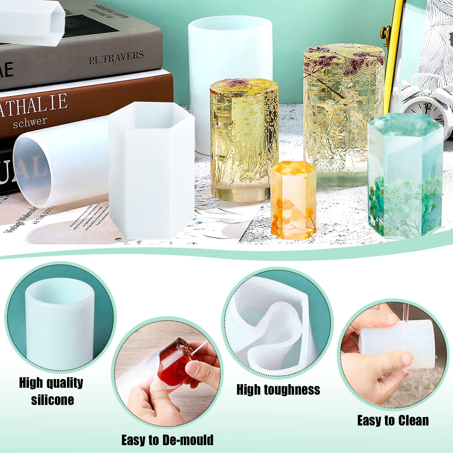 Lot De 6 Moules à Bougies En Silicone - Formes Cylindriques Et Hexagonales, Pour Créer Des Bougies Piliers (kit Inclus)