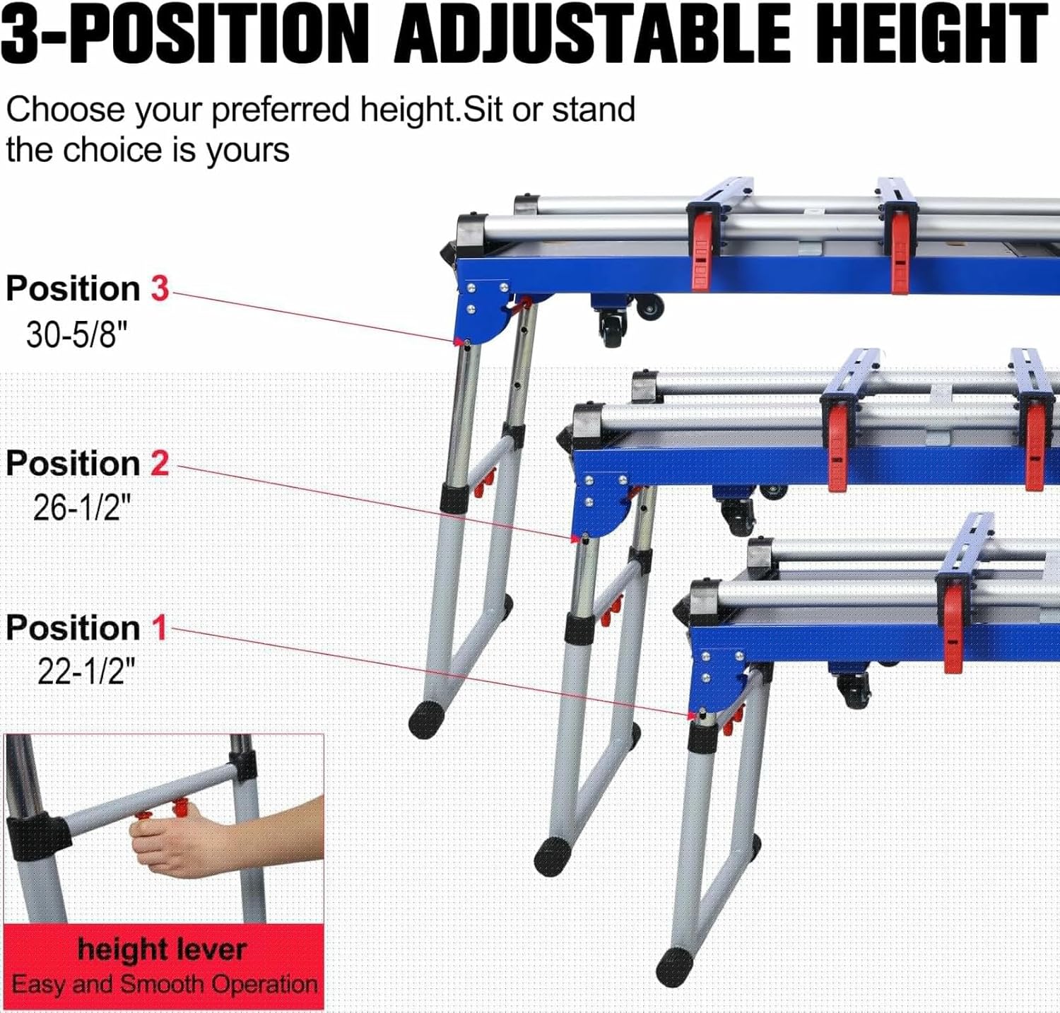 5-in-1 Portable Workbench Miter Saw Stand, with Detachable Miter Saw Stand & Adjustable Legs