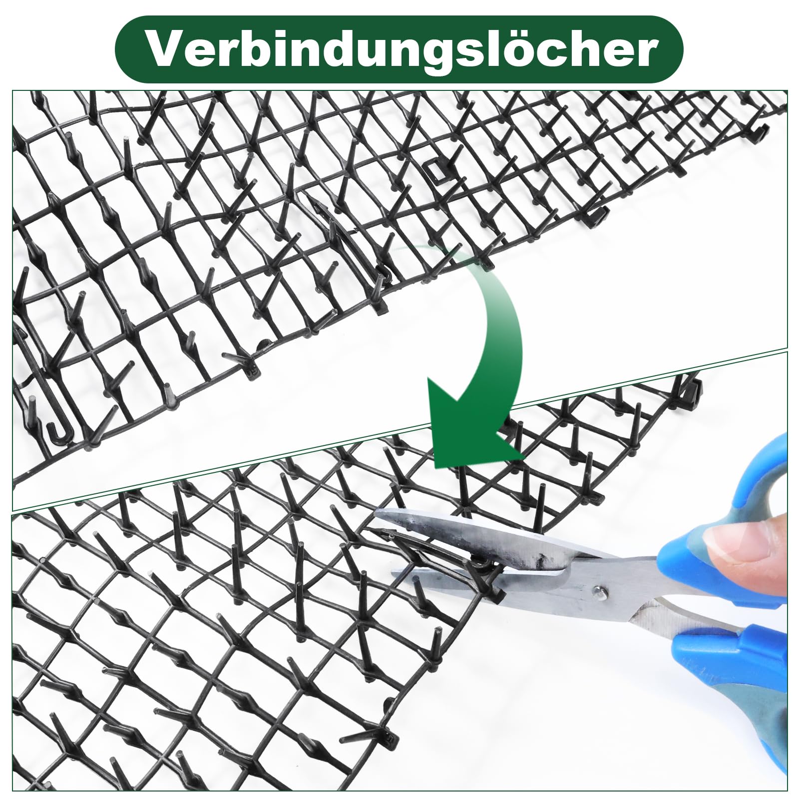 Dornengitter Gegen Katzen 30 x 400cm, Katzenabwehrmatte mit Spikes Tiervertreiber, Katzen Abwehr Aussen mit 8 U-förmigen Heringen, Katzenabwehr Garten Tierabwehrmatten für Außen- und Innenbereich