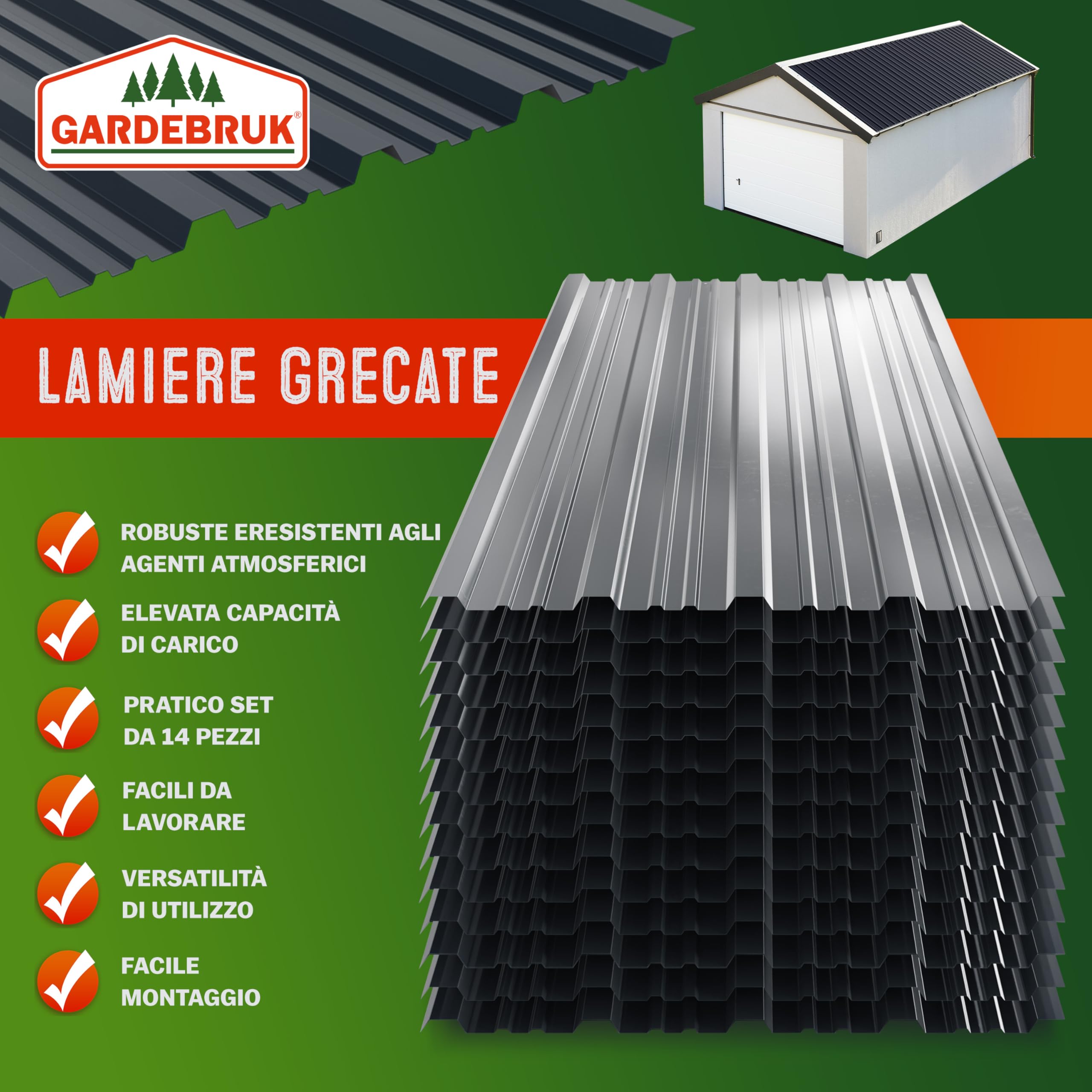 GARDEBRUK® 14x Lamiere Zincate Profilate110x46cm =7m² Lastre Trapezoidali Pannelli Copertura in Metallo Tetto Tettoia Lamiera Grecata Antracite