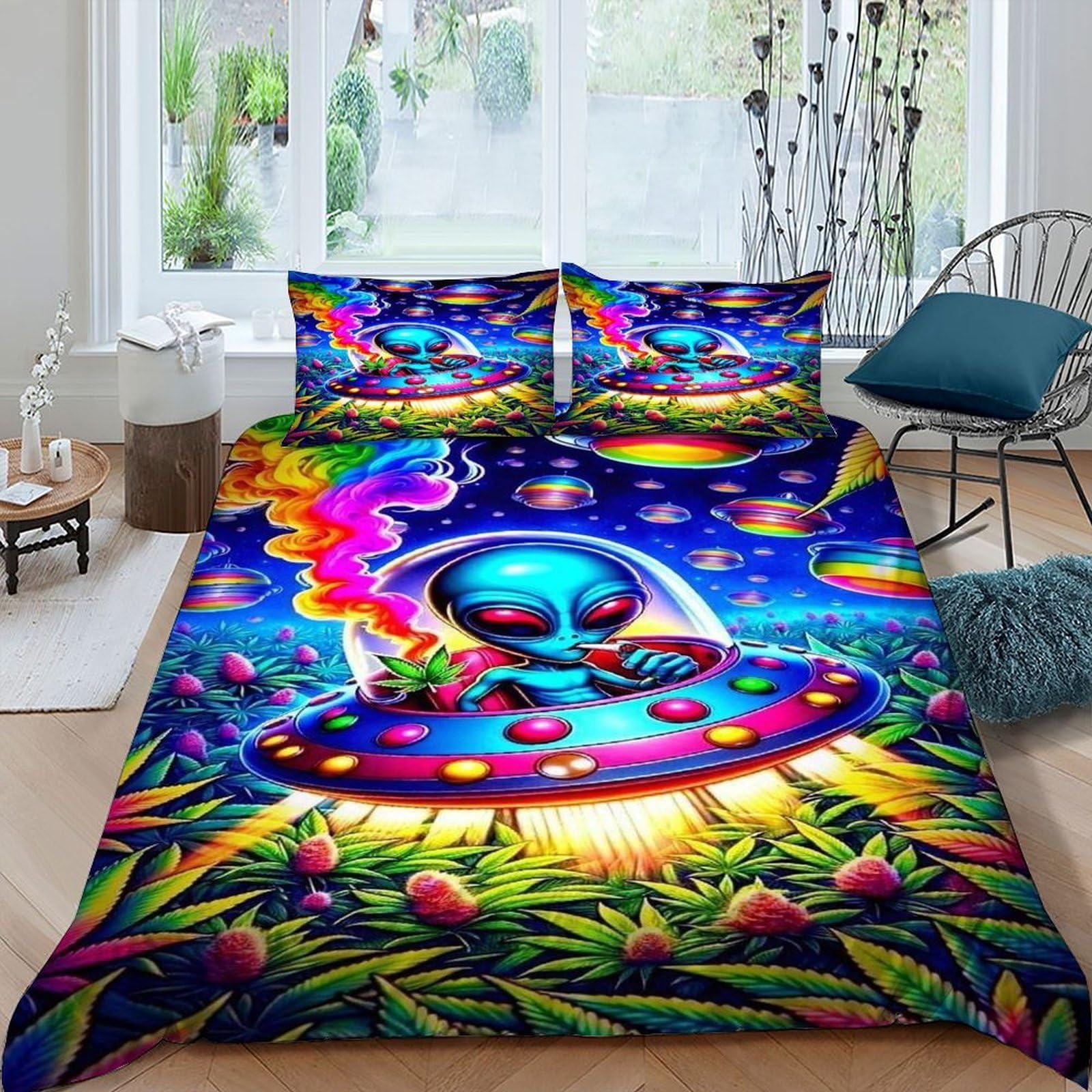 Parure de lit extraterrestre 220x240 cm en microfibre avec housse de couette space