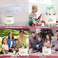 Vista 7 de LessMo - Canasta de conejito de Pascua, bolsa de regalo de lona y algodón, verde, bonita, personalizable, para búsqueda de huevos y regalos
