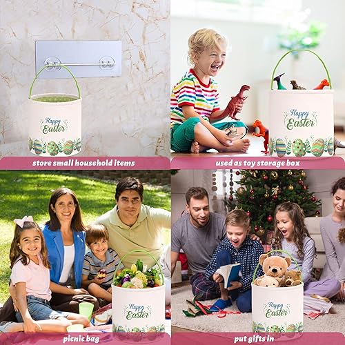 Miniatura 7 de LessMo - Canasta de conejito de Pascua, bolsa de regalo de lona y algodón, verde, bonita, personalizable, para búsqueda de huevos y regalos de