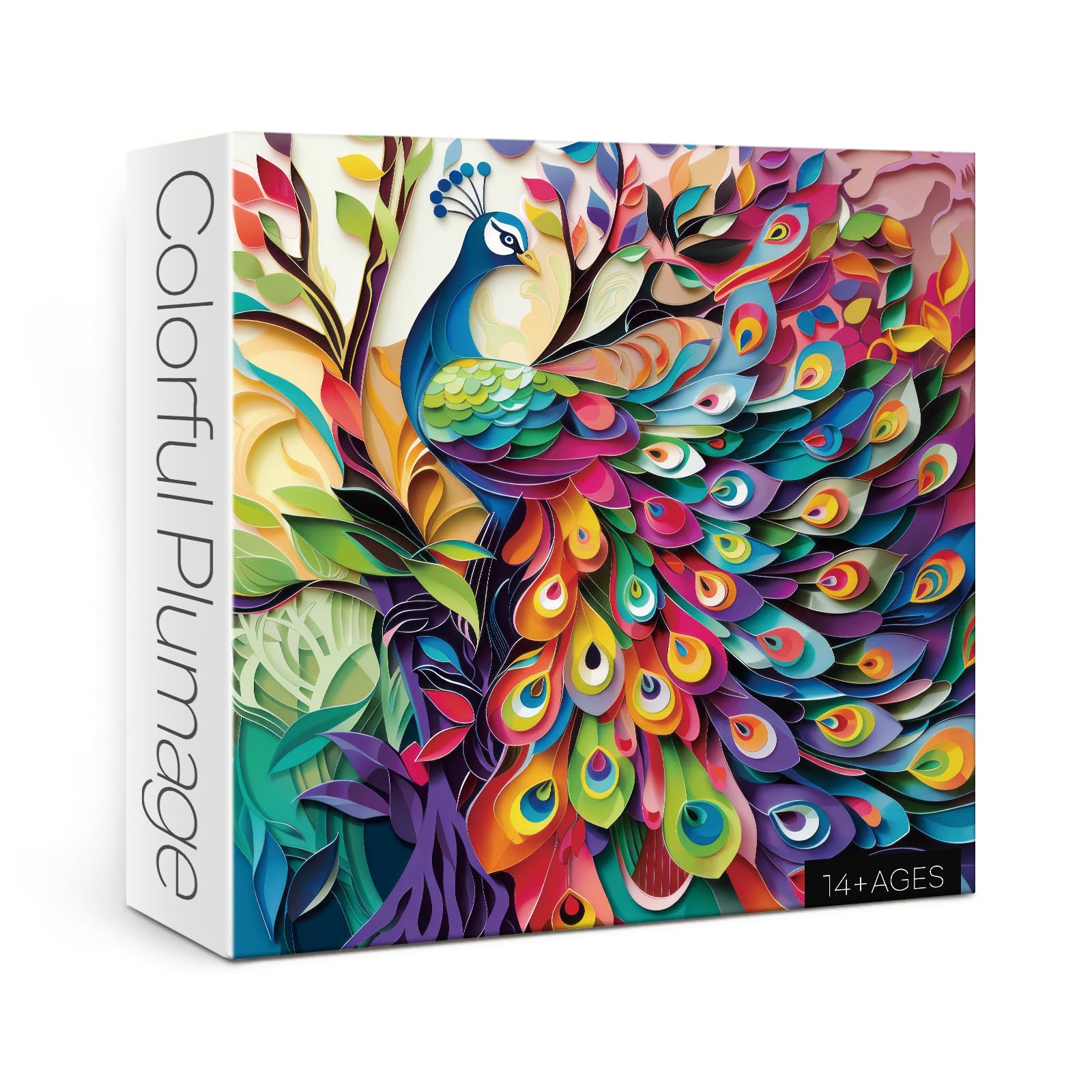 Colorful Peacock Puzzle for Adults 1000 Pieces, Pretty Papercut Bird Jigsaw Puzzle, Animal Beautiful Tree Puzzles