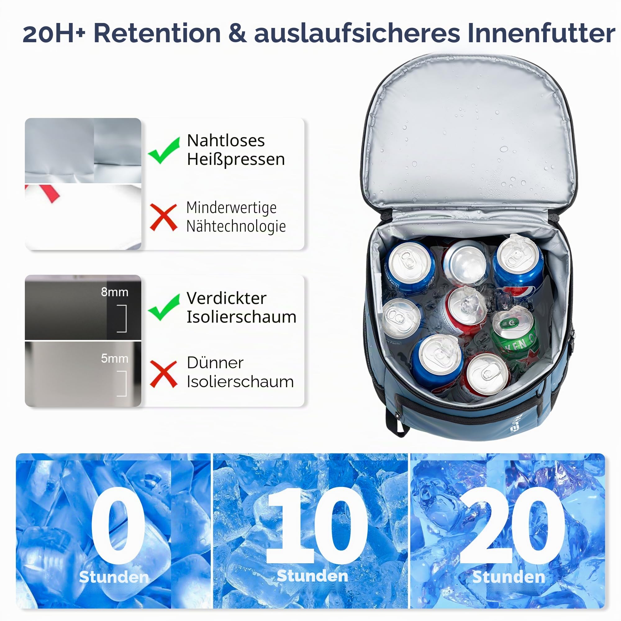 SPARTER Rucksack-Kühler, isoliert, auslaufsicher, 33 Dosen, wasserdicht, leicht, isoliert, Eistruhe, tragbare weiche Kühltasche für Strand, Reisen, Camping, Mittagessen