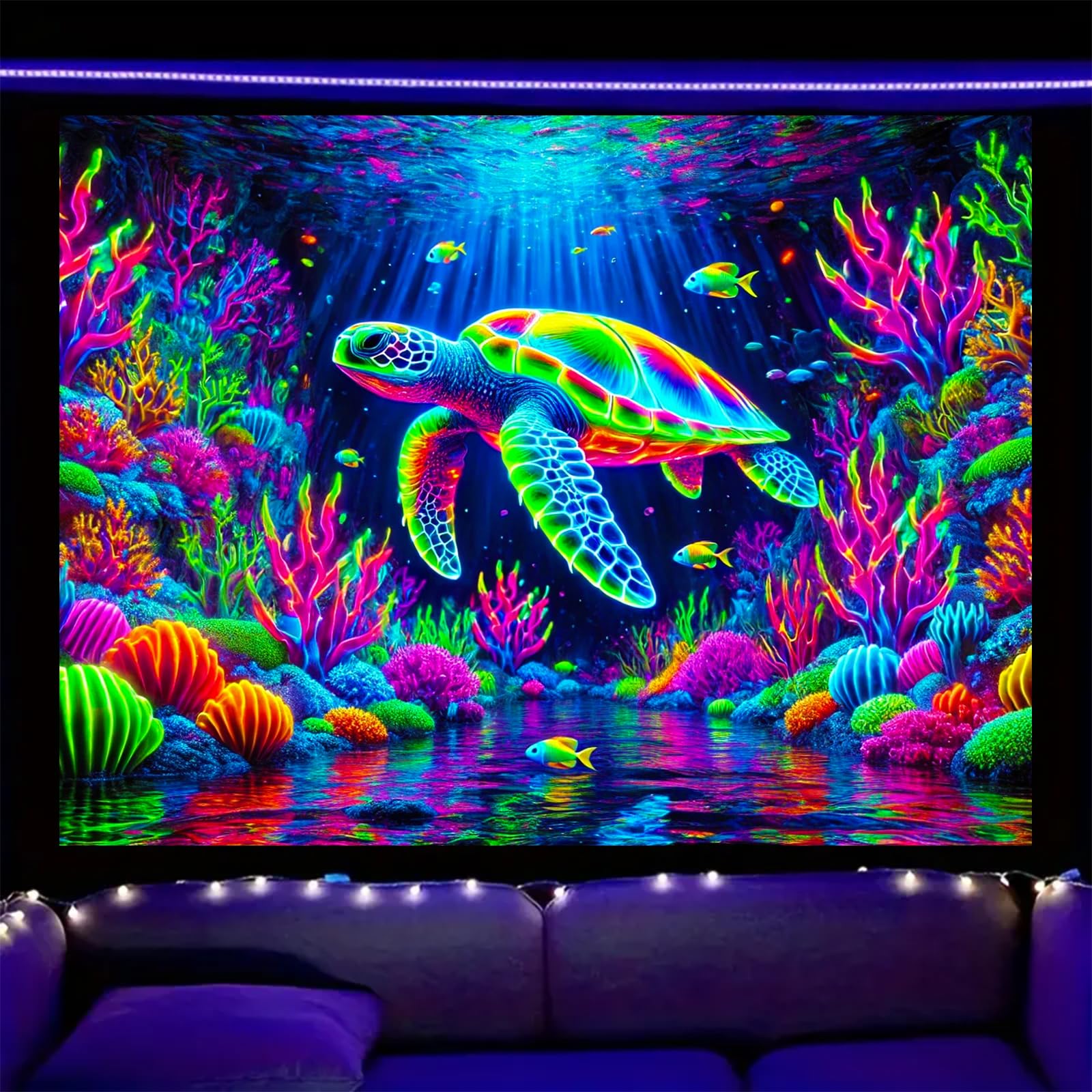 Nuxovilar Neon Sea Turtle Wall Tapestry Polyester 78.74x59.05 In