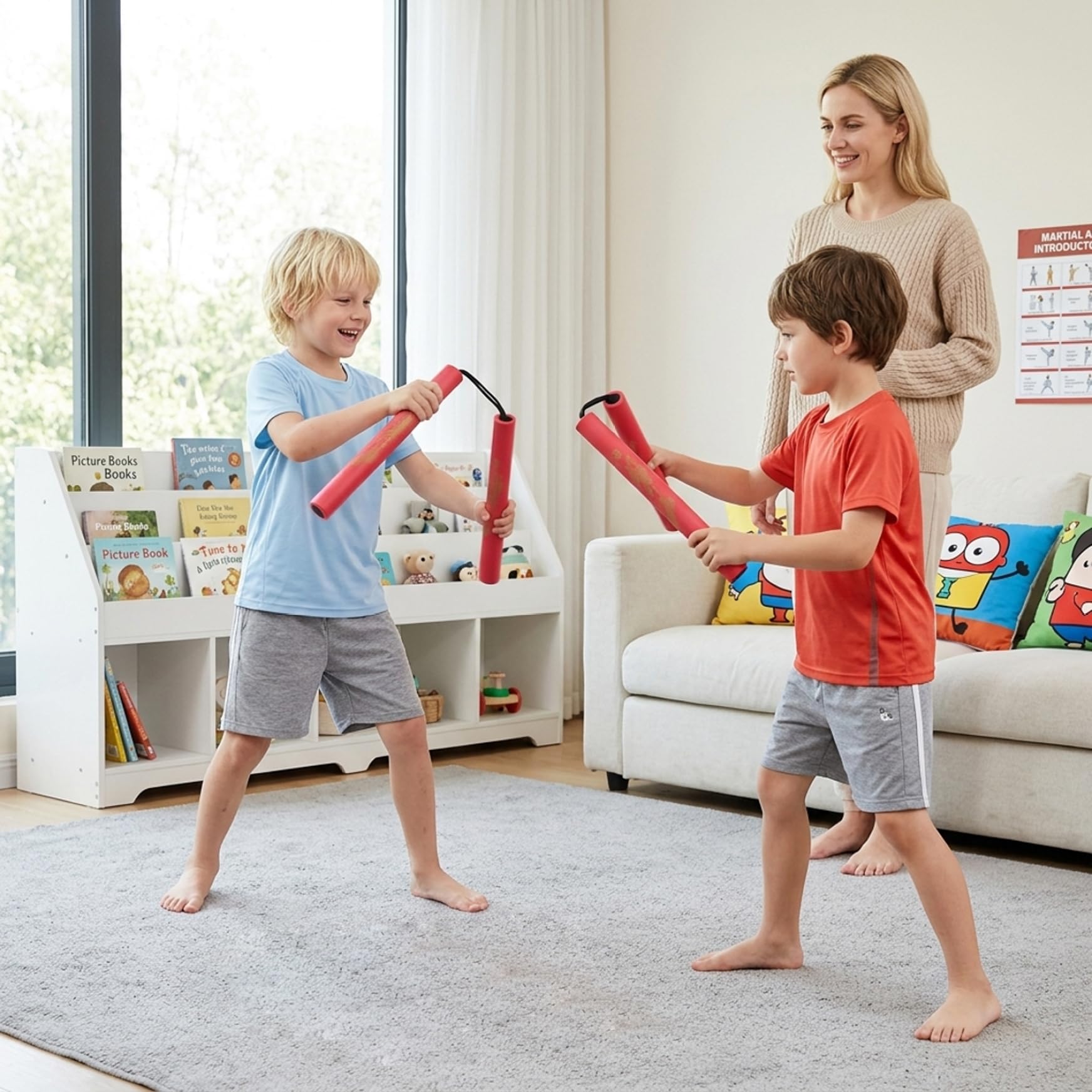 Nunchucks pour Enfants, 2 pièces, Nunchucks en Mousse Souple pour débutants, Nunchicks d'entraînement légers et sûrs avec Rembourrage, Bleu