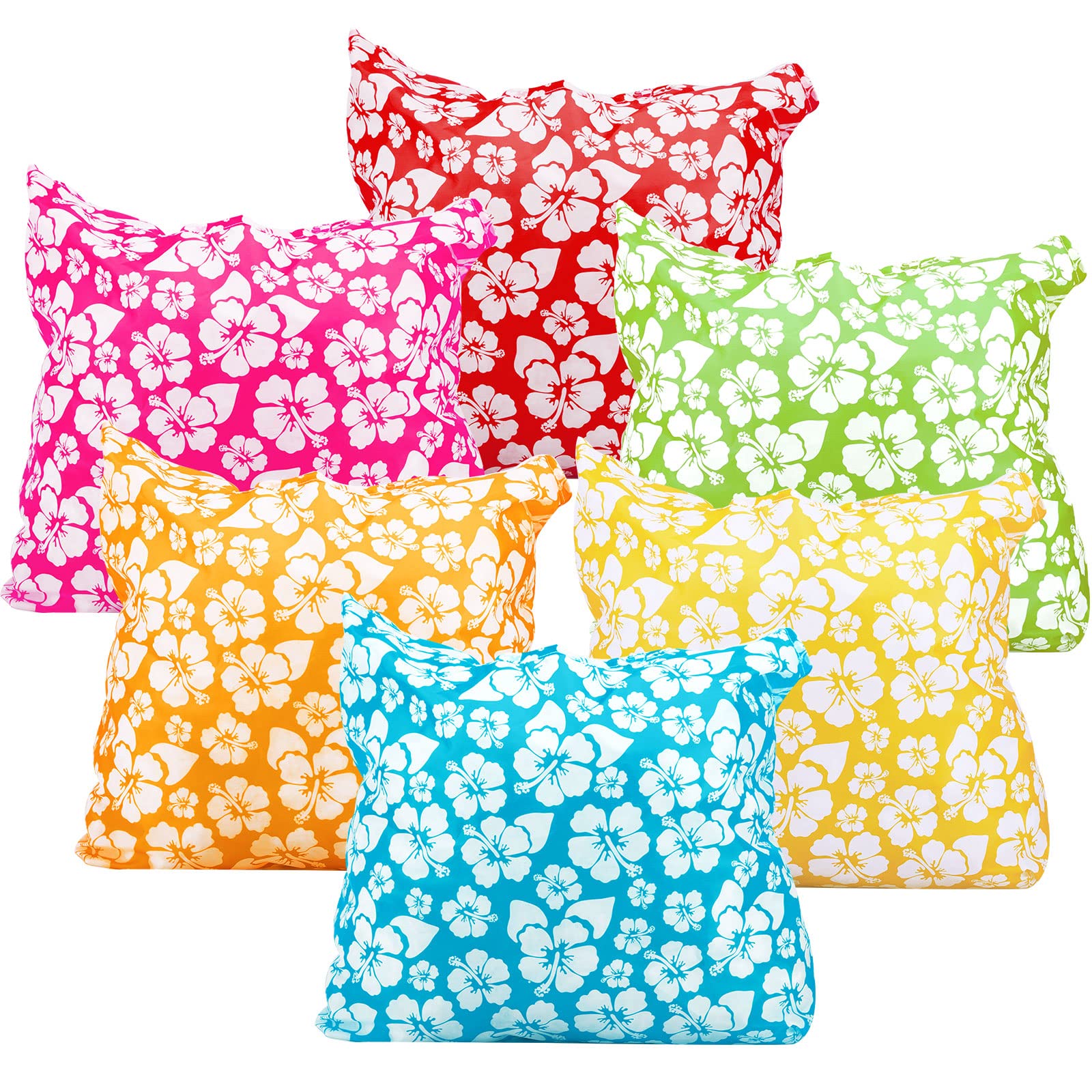 12 Pcs Hawaiian Bags Reusable Hibiscus Tote Bags Hawaiian Party Favor Hawaiian Gift Bags Tropical Gift Bags for Groceries or Destination Wedding Luau and Tropical Party Favor Supplies Bags, as