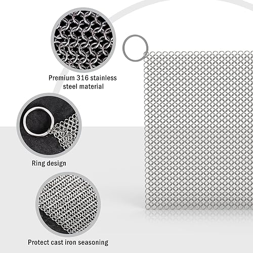 Miniatura 2 de YUNNIEHOM Sikllet - Limpiador de hierro fundido con anillo para colgar cacerola de hierro fundido, para sartén de hierro fundido, horno, sartén,