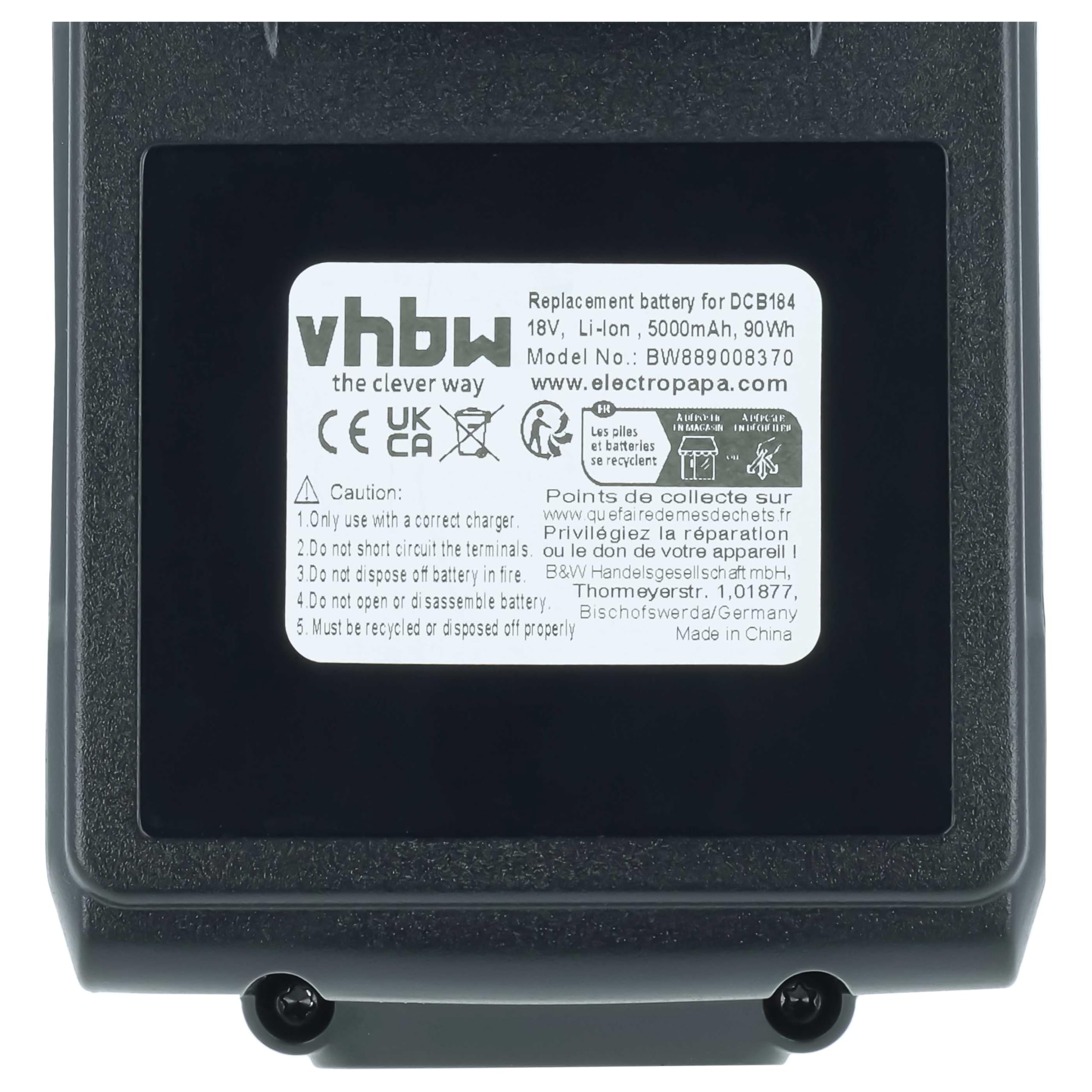 vhbw Akumulator kompatybilny z Dewalt DCL060, DCM561, DCL079, DCL079R1, DCL043, DCL050, DCL079-XJ, DCL079B narzędzie (5000 mAh, litowo-jonowy, 18 V)