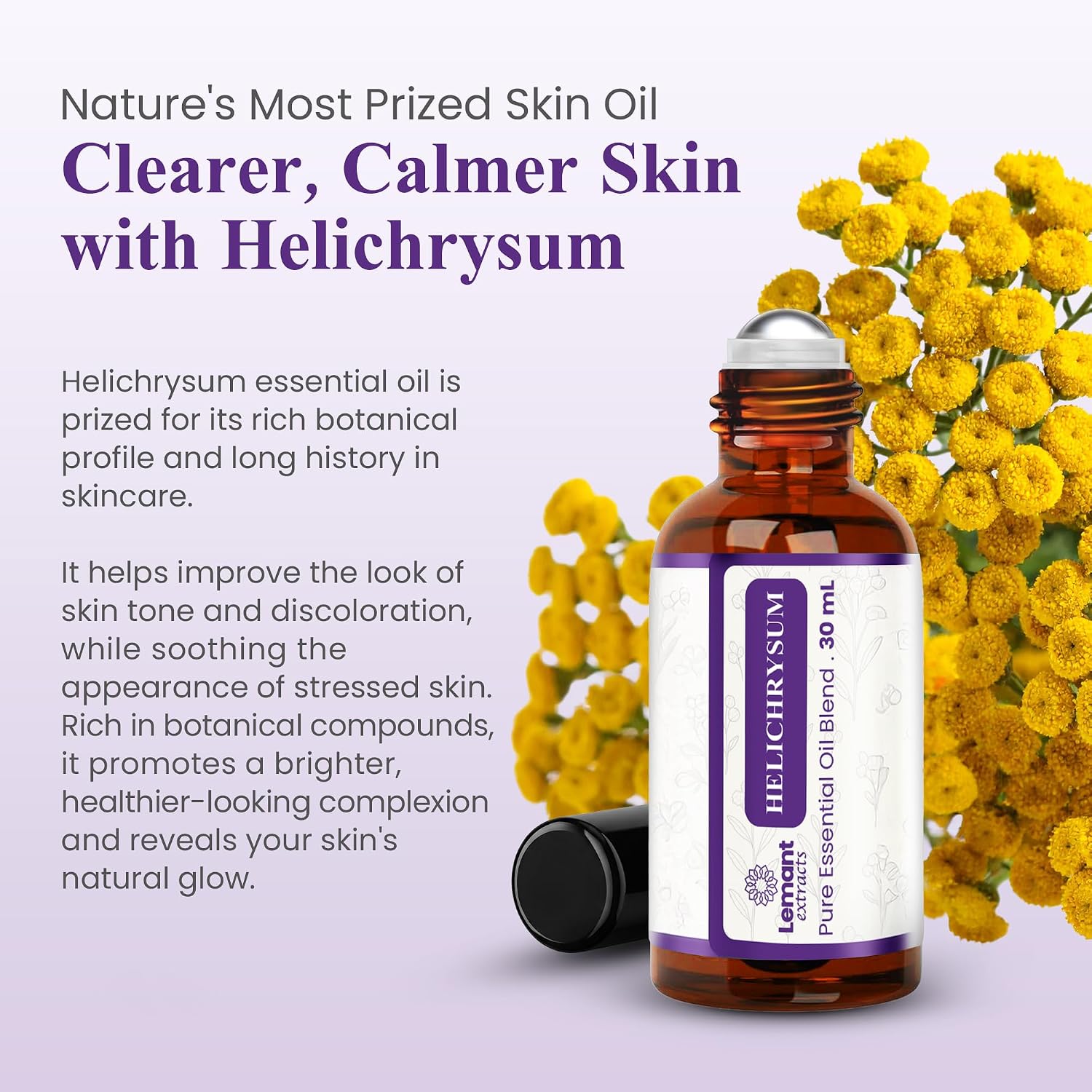 Helichrysum Essential Oil Roller (1 oz) – Triple Strength Helichrysum Essential Oil to Support Reduced Bruising, Calm Redness & Support Skin Vitality (Includes One 1 oz Roller Bottle)