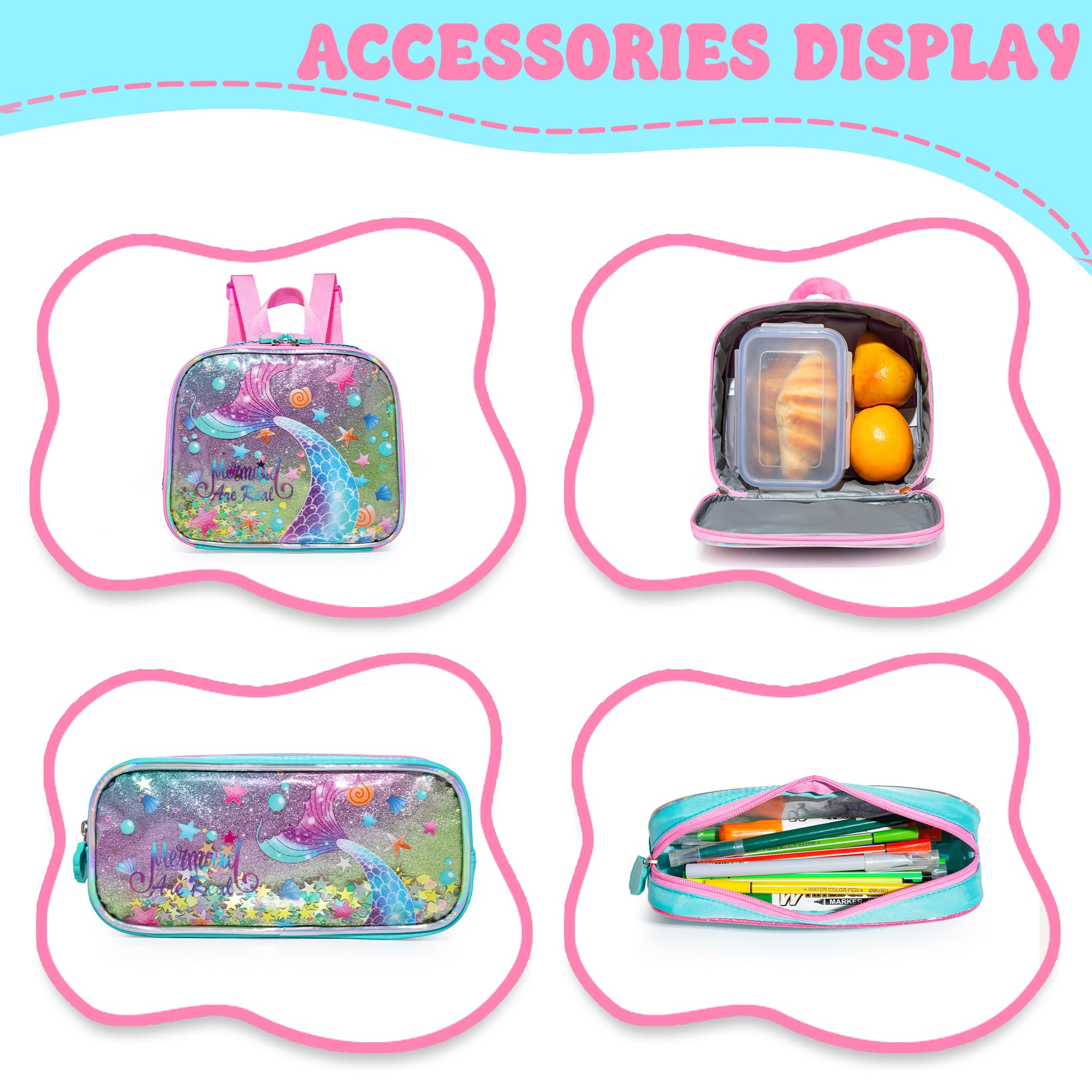 HTgroce Trolley Rucksack Mit Rollen, Federmäppchen, LunchTasche 3 in 1 Leicht Rolling Schulranzen für Mädchen, Schultaschen Trolley Sets