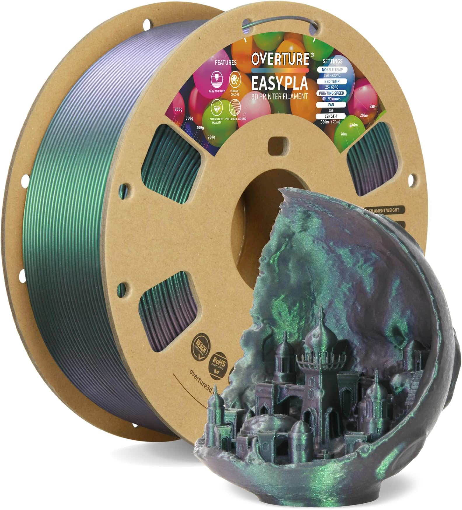 Easy PLA 1.75mm 3D Printer Filament, 1kg Cardboard Spool (2.2lbs), Dimensional Accuracy +/- 0.03mm, Fit Most FDM Printer (Shimmer Dark Green)