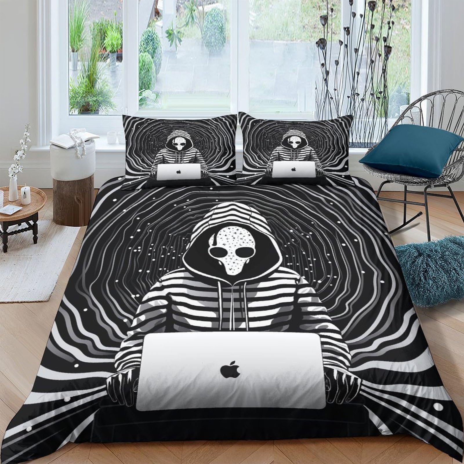 Housse de couette motif crâne 3D king size housse de couettes microfibre zippée