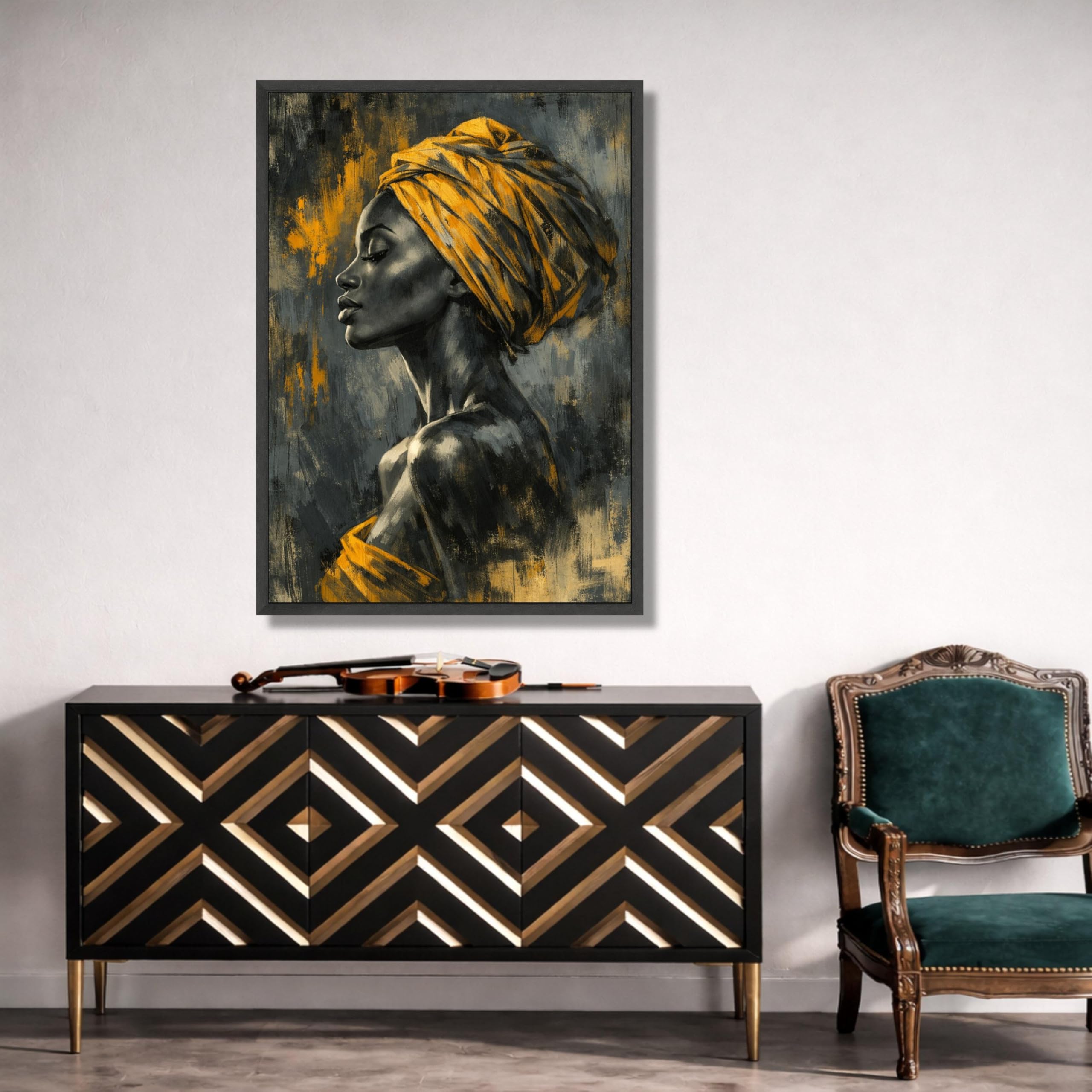LMYCHENG Afrykańska kobieta profil obraz na płótnie czarno-złota sztuka ścienna nowoczesne plakaty portretowe kobieta dom dekoracyjny arkusz (20 x 30 cm/rama wewnętrzna)
