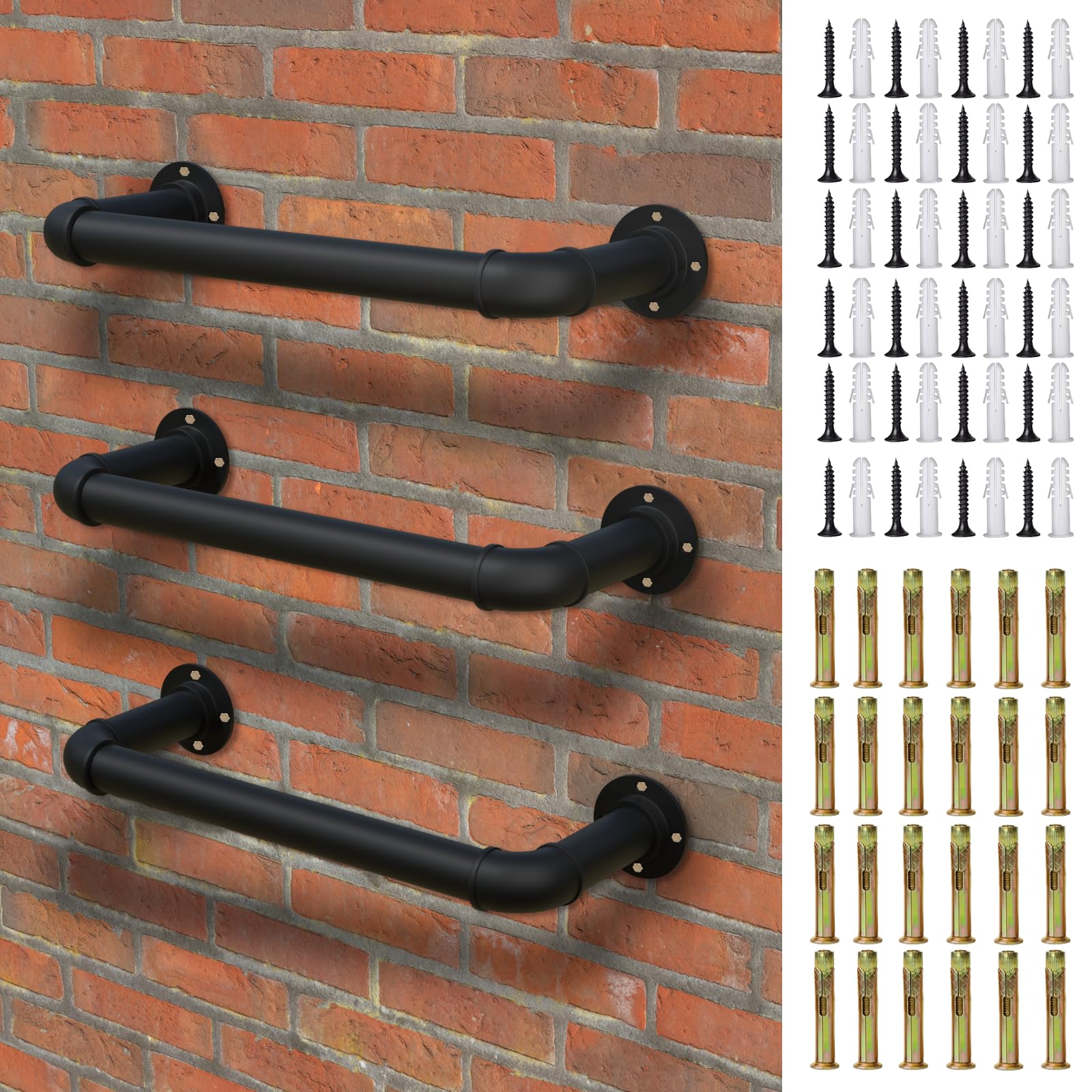 3-Step Wall Mounted Ladder, Heavy Duty Steel Pipe Fire Escape Ladder for Egress Window & Basement, Black Industrial Hanging — image 1