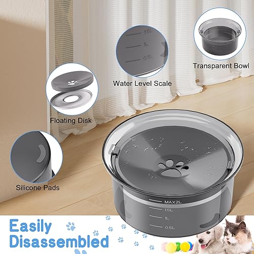 Miniatura 3 de Cuenco de agua para perros de 2 litros de gran capacidad, cuenco para perros grandes, a prueba de salpicaduras, cuenco flotante de agua de viaje