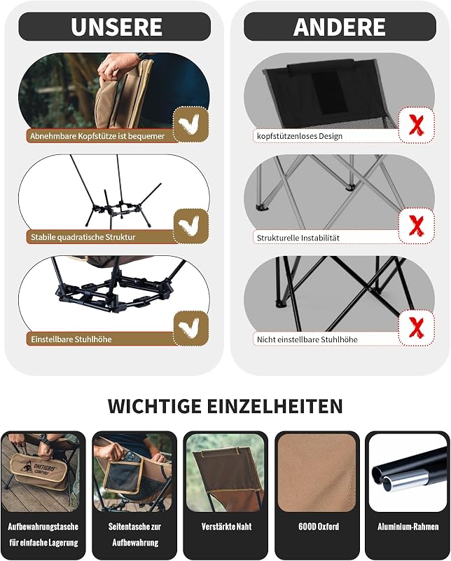OneTigris Dragonhide összecsukható kemping szék, 125 kg terhelhetőség, oldaltáskákkal