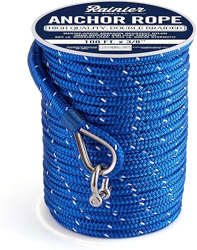 Miniatura 47 de RainierSupplyCo - Cuerda de anclaje para barco, cuerda marina de doble trenzada, línea de anclaje de cuerda marina de 100/150/200/300 pies con dedal