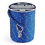 RainierSupplyCo Boat Anchor Rope - Double Braided Marine Rope Anchor Line - 100 ft x 3/8 Inch Nylon Boating Line with 316 Stainless Steel Thimble and Heavy Duty Marine Grade Bow Shackle - Royal Blue