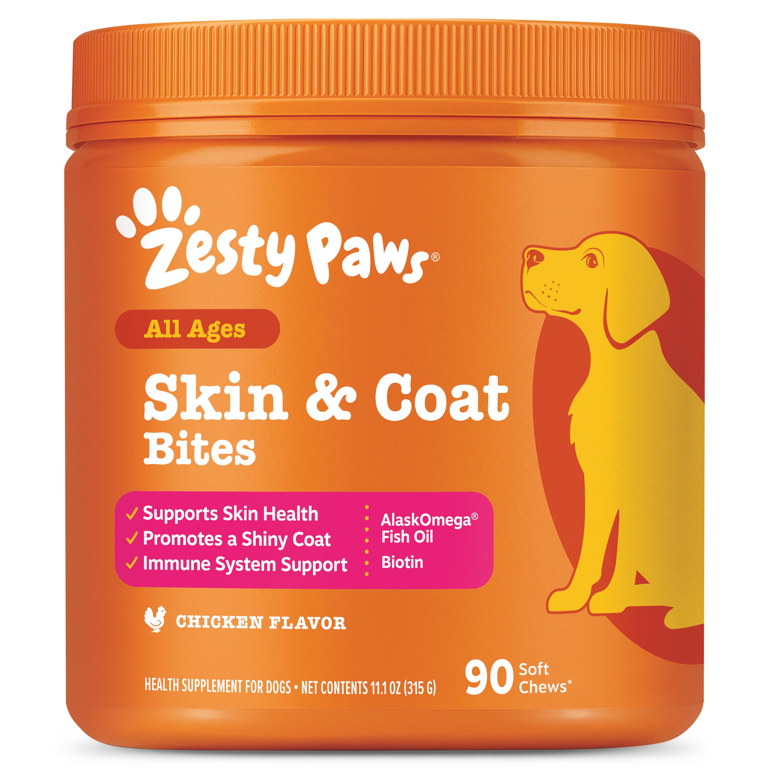Zesty Paws Omega 3 Fish Oil for Dogs - Mobility + Skin & Coat, Chicken 90Ct
