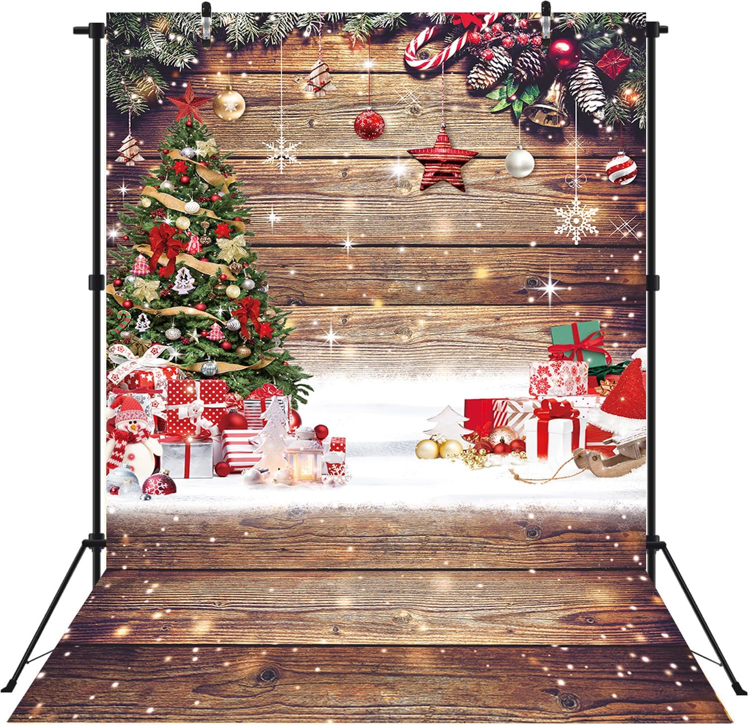 Christmas Wood Photography Backdrop Winter Holiday Xmas Tree Snowflake ...