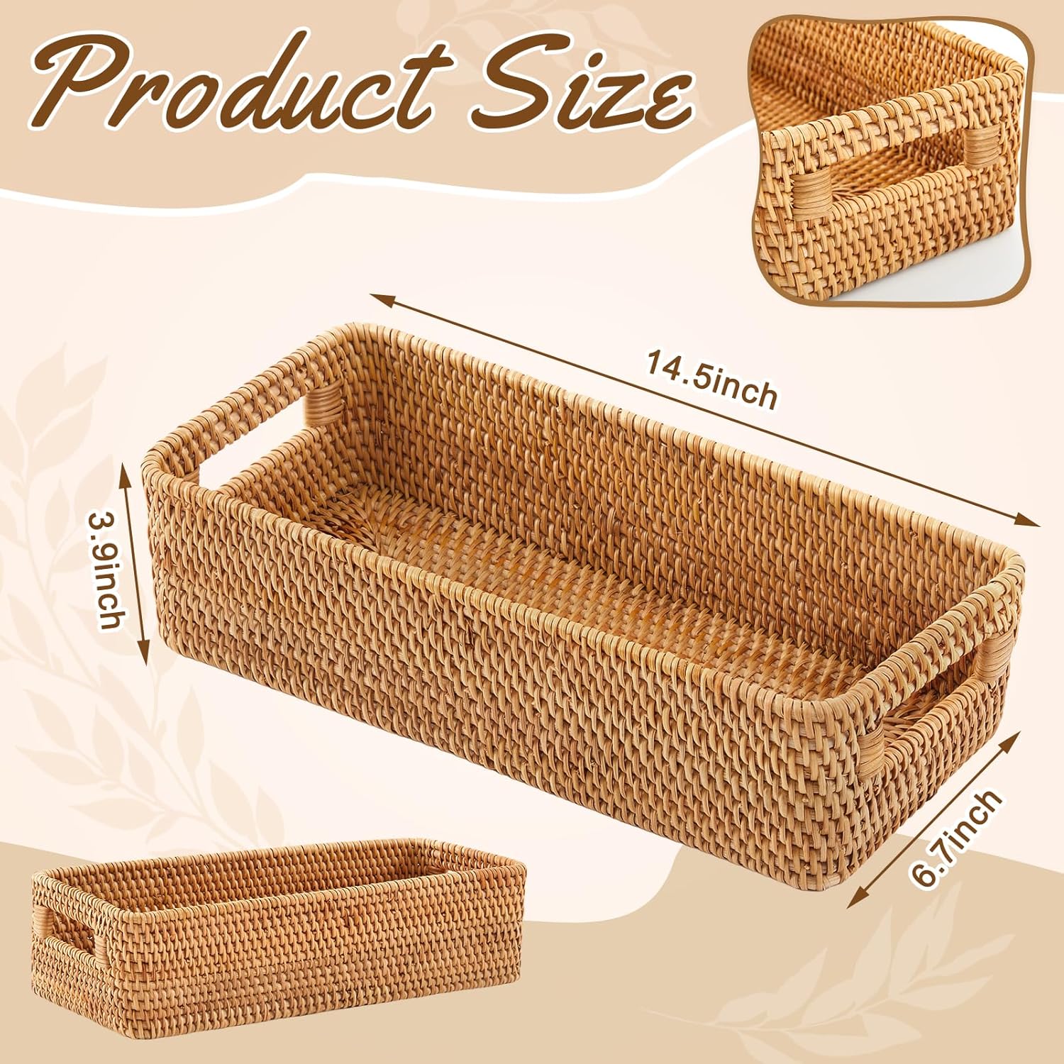 Teenyyou Toilet Tank Top Storage Basket, Narrow Rattan Bathroom Organizer with Handles, Wicker Toilet Paper Holder Basket Fits Most Standard Tanks (14.6" L x 6.7" L x 3.9" h)