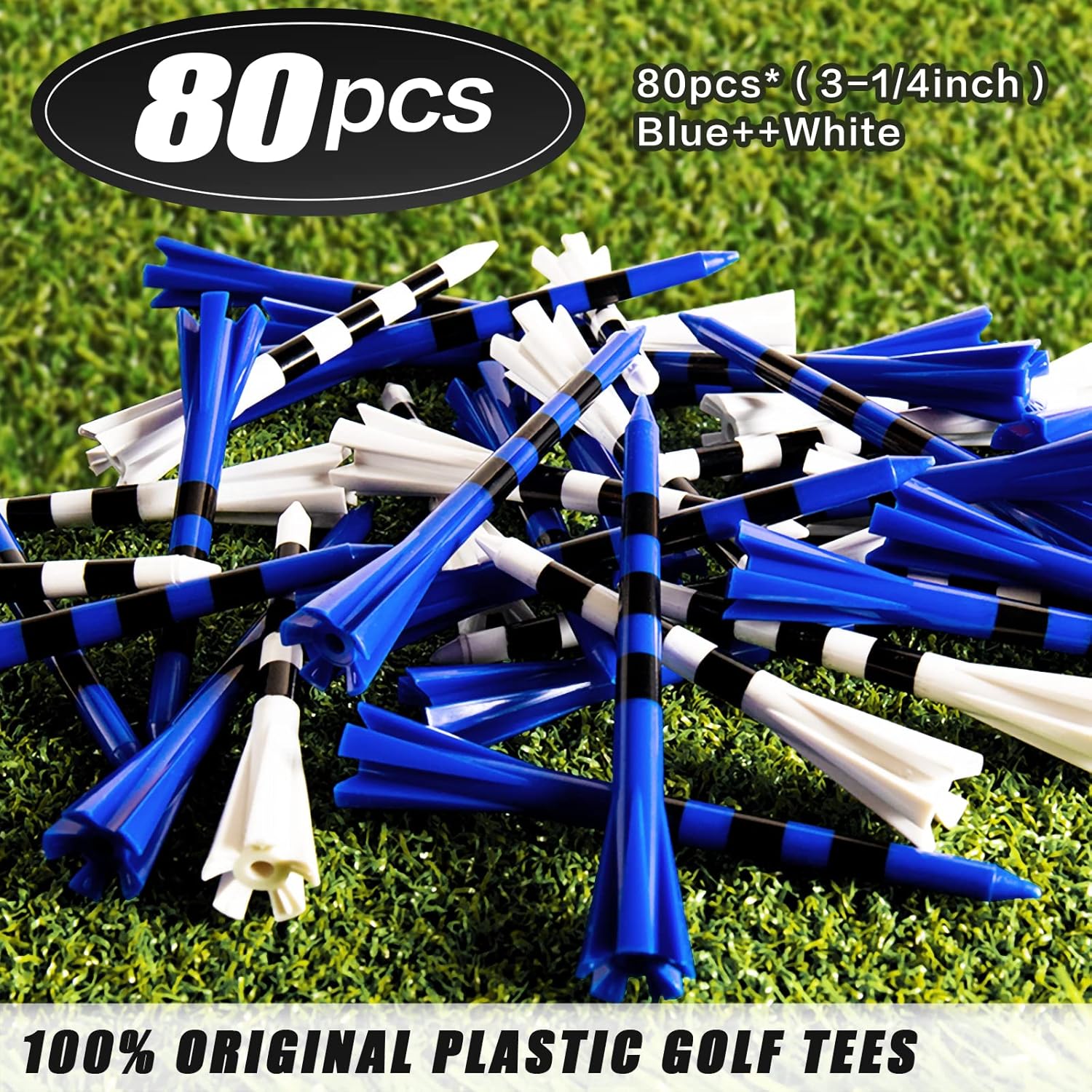 ToVii 3-1/4" Plastic Golf Tees 80 Pack | Reduces Friction & Side Spin 5 Prongs Golf Tees Plastic （White/Blue） : Sports & Outdoors