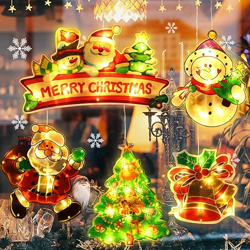 Miniatura 6 de 5 luces de Navidad para ventana, decoración de silueta de ventana de Navidad, letrero iluminado, funciona con pilas, luces de fondo con gancho de