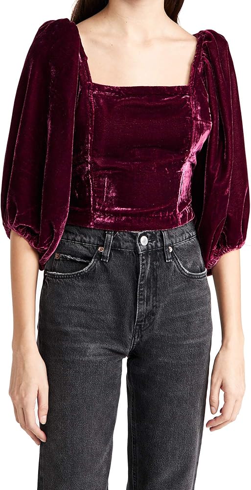 Free People Women's Marie Velvet Open Back Top, Queen Pomegranite