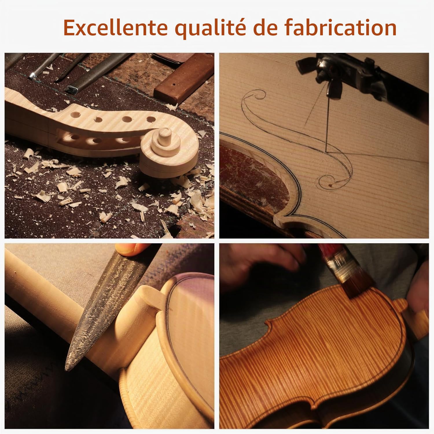 PHOENIX Violon 4/4 adulte Kit complet pour, Ensemble de Violon Pour Débutants Adultes Avec archet En Bois de Rose, Cordes et Chevalet Supplémentaires,Une Série D'accessoires (Natural color,Full)