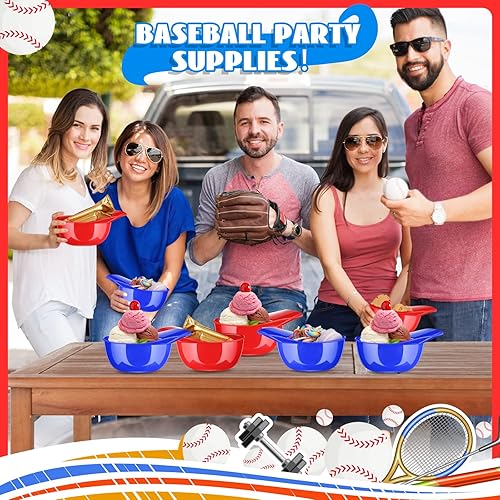 Miniatura 10 de Baderke Casco de béisbol para helado de 8 onzas, mini cuencos para gorra de béisbol para niños, casco con chip para helado, cascos de plástico para