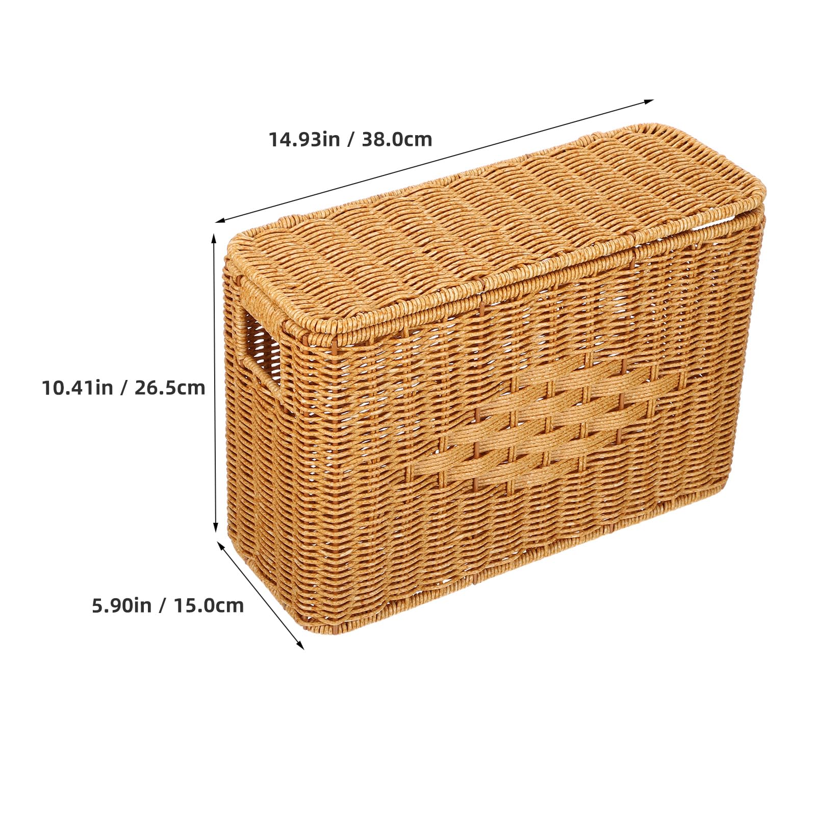Rechteckiger Aufbewahrungskorb mit Deckel 38x26, 4x14, 9cm | Rattanimitat, Schmal und Hoch, Handgeflochtene Optik, für Regal und Kleiderschrank