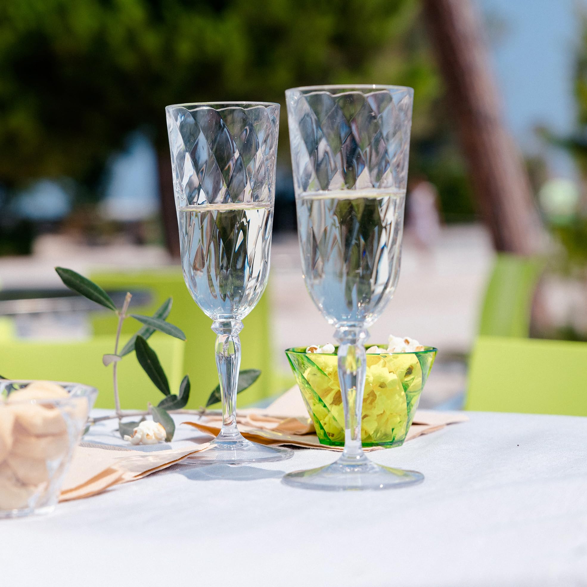Omada Design 4 Bicchieri Champagne in acrilico, Flutes per uso all'aperto, Lavabili in Lavastoviglie, Made in Italy, Linea Diamond, Turchese
