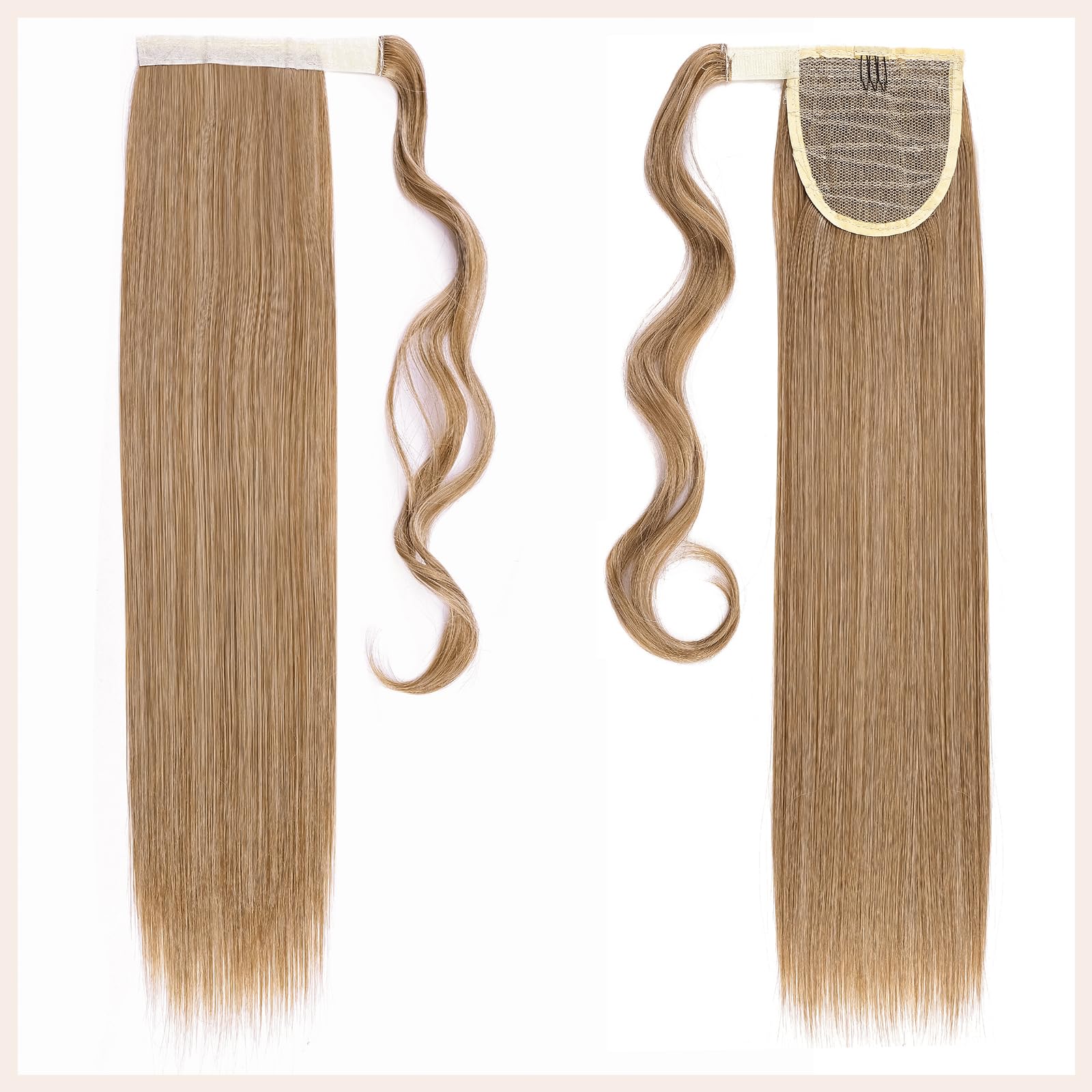 TESS Clip in Ponytail Extension Blonde 23",Hair Extensions Ponytail Synthetic Wrap Around Long Straight Fake Pony Tails Hair Pieces for Women(#27/613) - Image 2