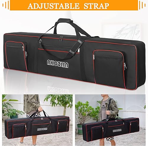 Vista 13 de AKOZLIN Funda para teclado de piano eléctrico de 34 x 13 x 4 pulgadas, funda para teclado de 49 teclas con correas ajustables y 5 bolsillos