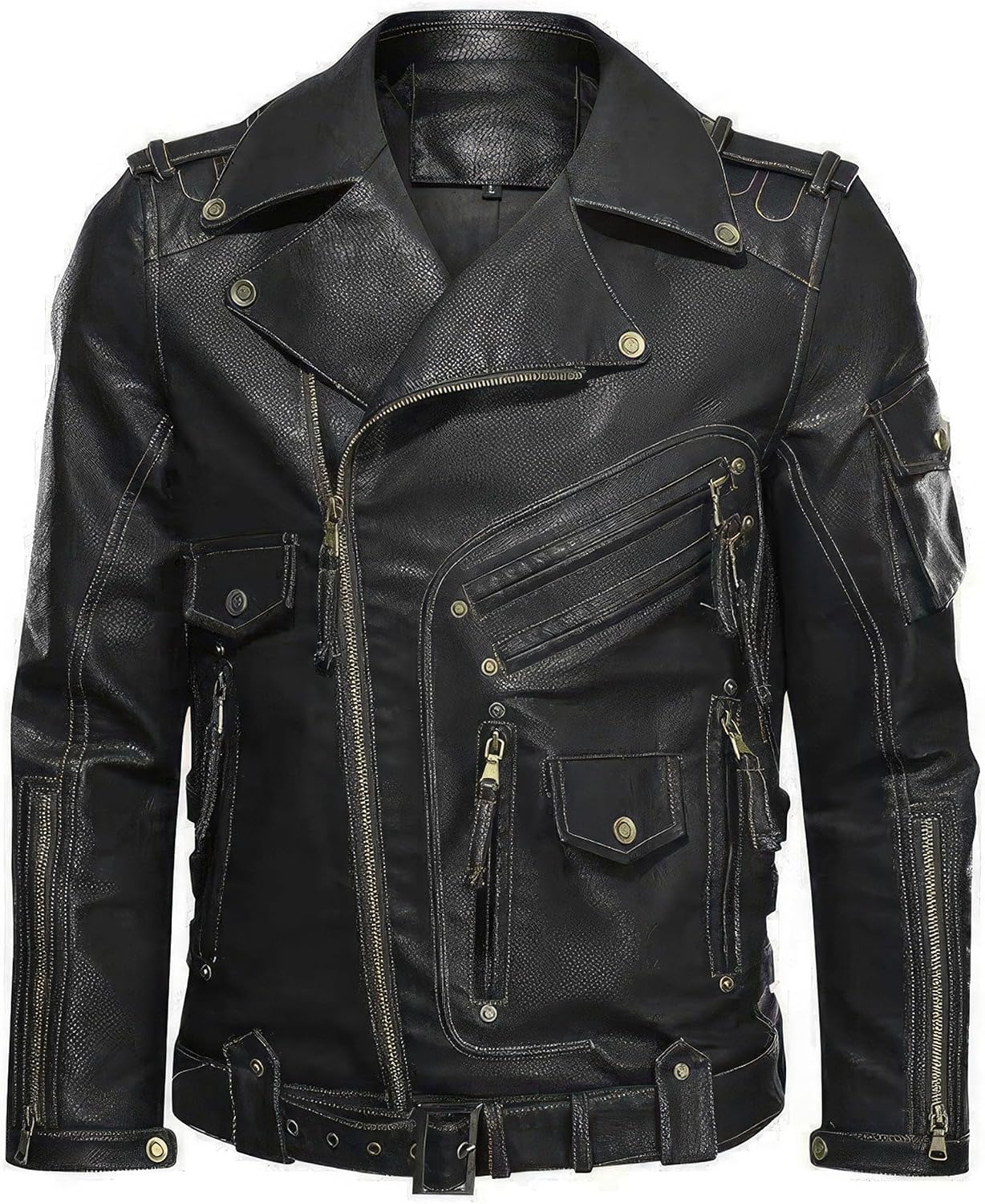 Mens Autumn Cool Zipper Pockets Motorcycle Leather Jacket Male Outwear Coats Genuine Leather Jackets