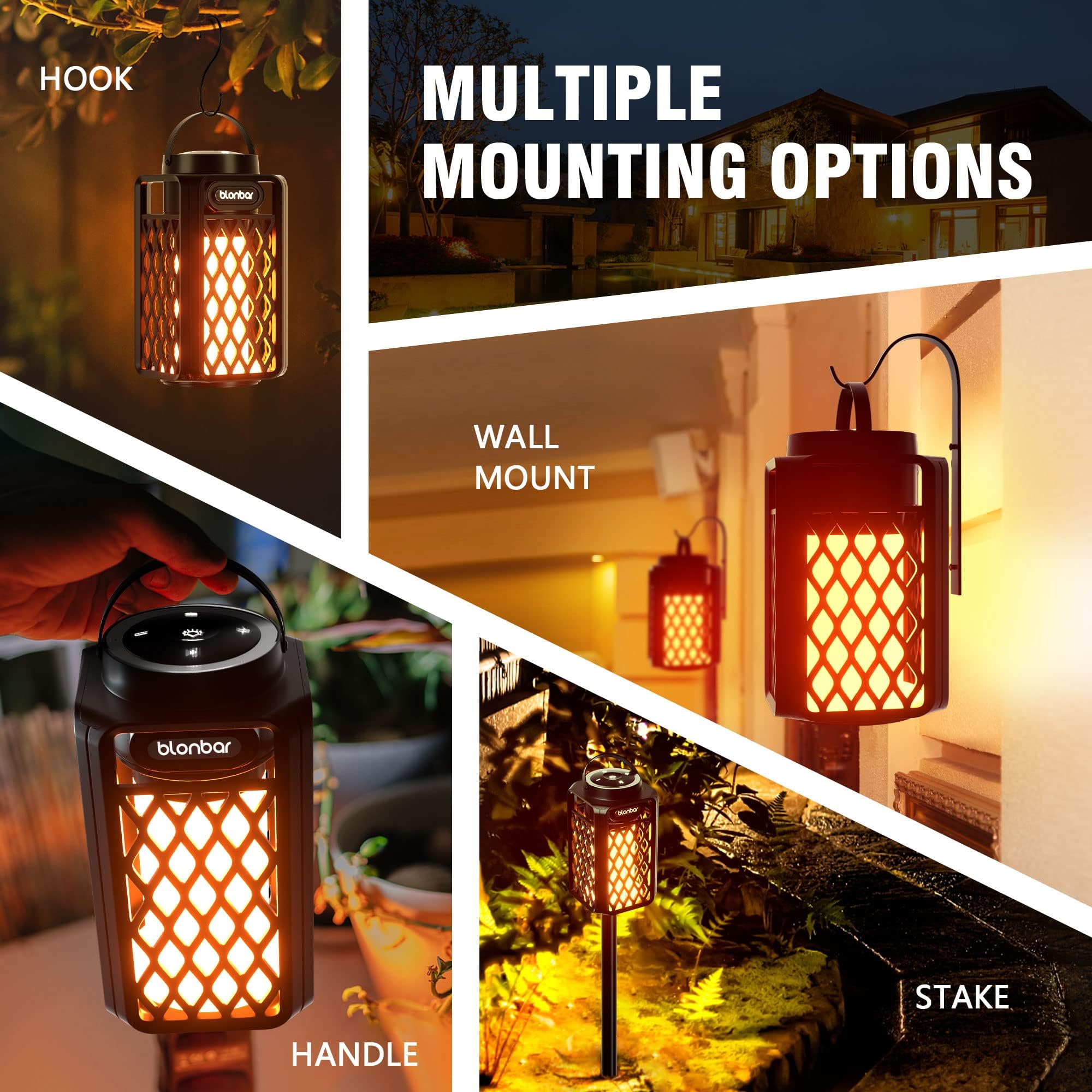 blonbar Bluetooth Lautsprecher mit Flammenlicht, IP65 Wasserdicht Outdoor Lautsprecher & Taschenlampe für Terrasse, Garten,Geschenke für Männer, Frauen (2)
