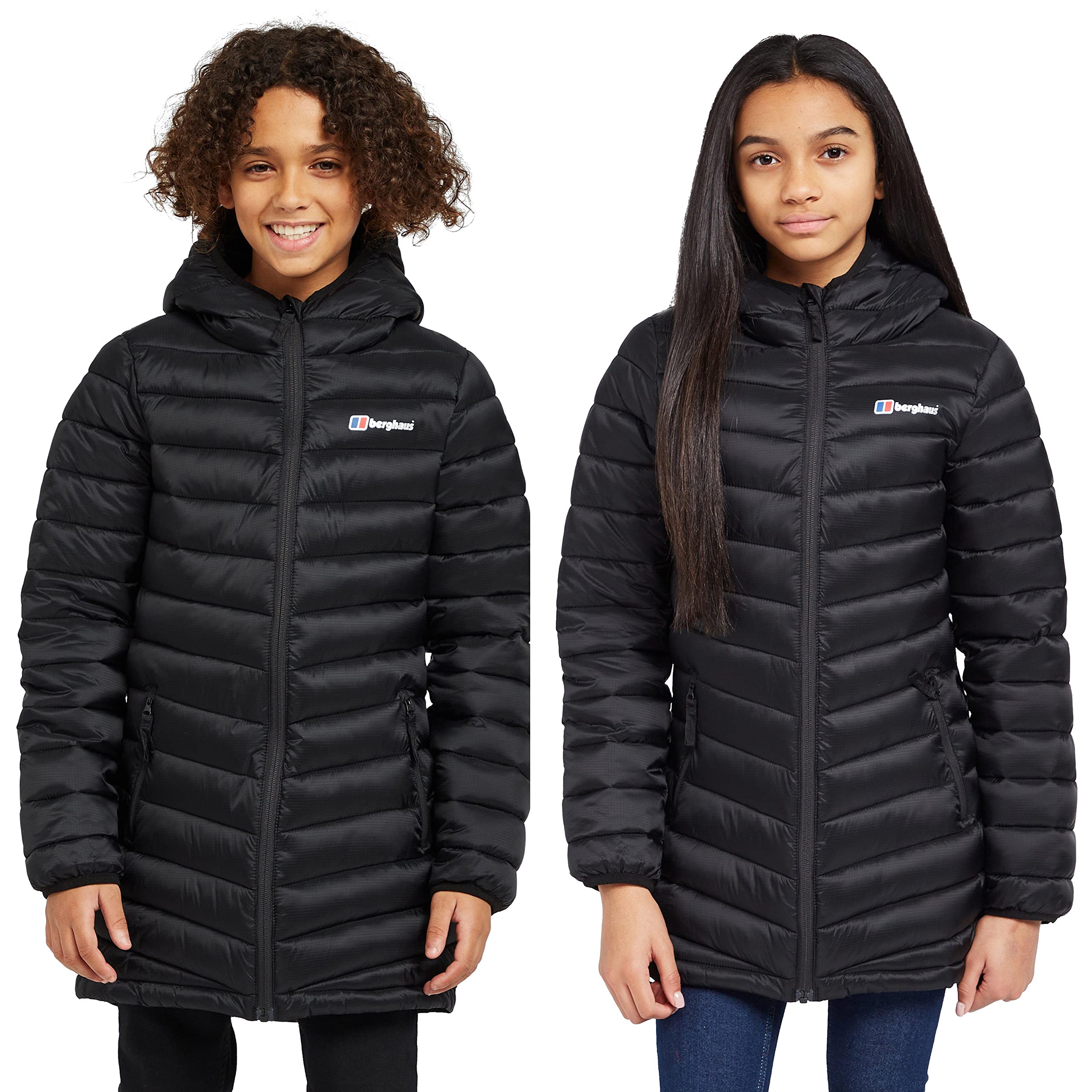Berghaus Kids’ Longline Kirkhale Baffle Jacket with Stretch Binding to the Hood, Hem & Cuffs, Water Repellent & Insulated Winter Coat (UK, Age, 5 Years, 6 Years, Regular, Black)