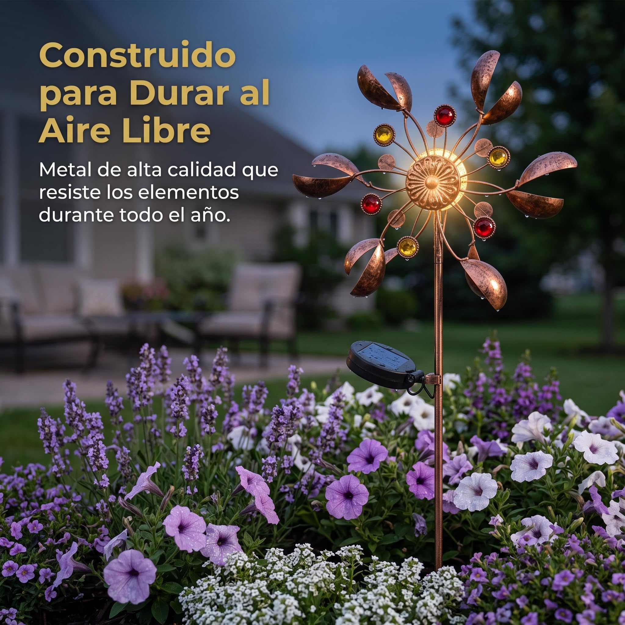 Molinillo Viento Solar Metal con Estaca para Jardín, coración Exterior con Iluminación, Molino de Viento 1 (Solar no Luminoso) de Alta rentabilidad