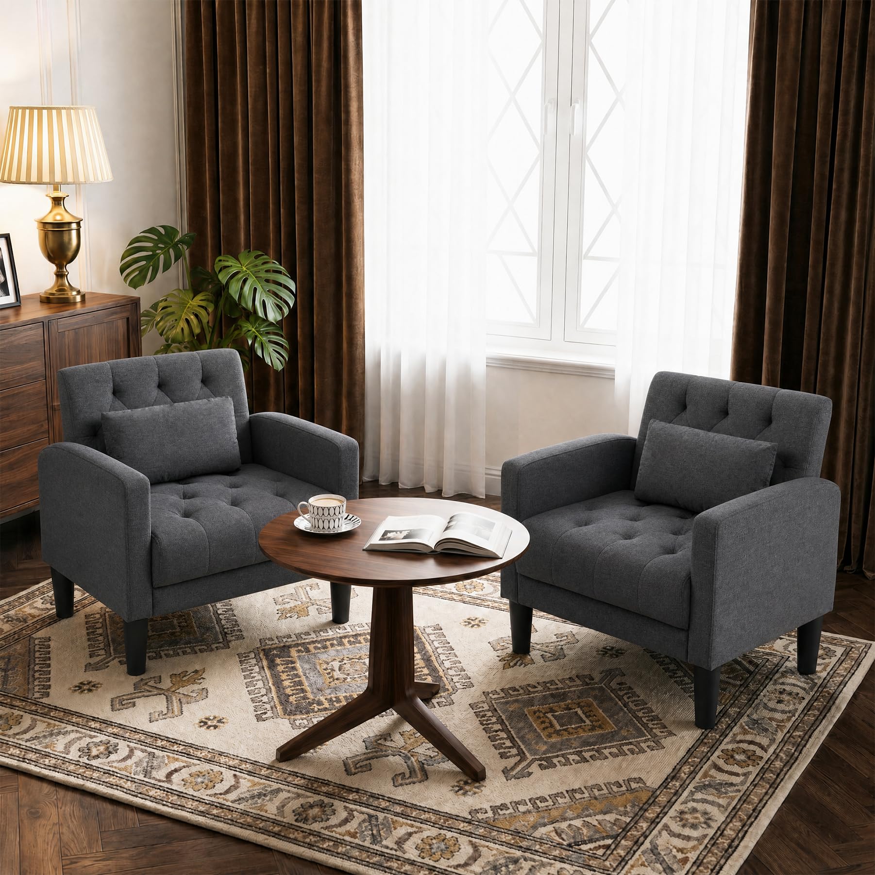 GRAVFORCE Armchair Set of 2 Modern Accent Chair Comfy Upholstered Seats Armchairs for Living Room Bedroom Dining Room Dark Gray
