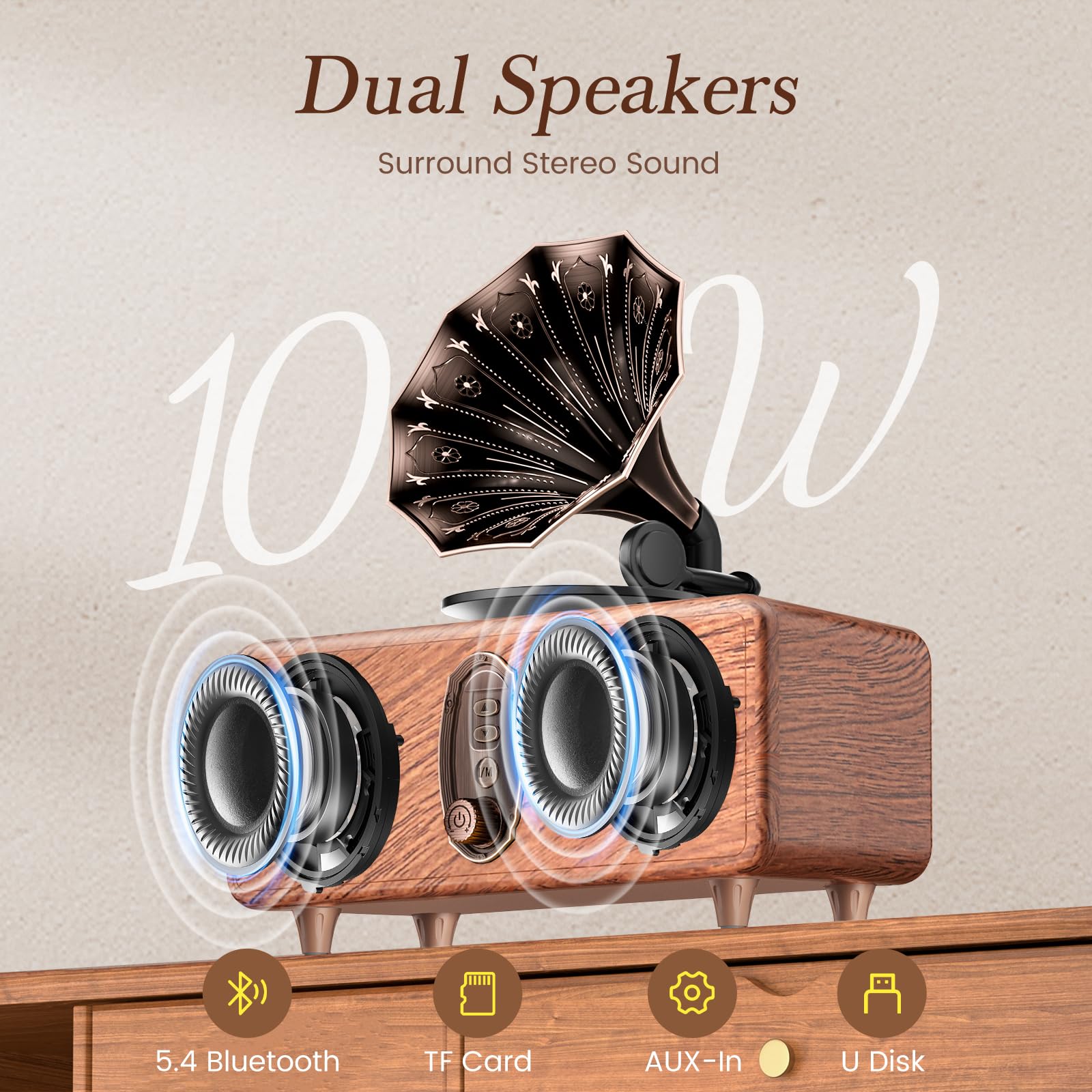 FREEFISH Haut-parleur radio rétro Bluetooth, radio FM vintage, haut-parleur 5 W, Bluetooth 5.3, prise en charge carte TF/AUX/USB, batterie 1800 mAh (AS36)