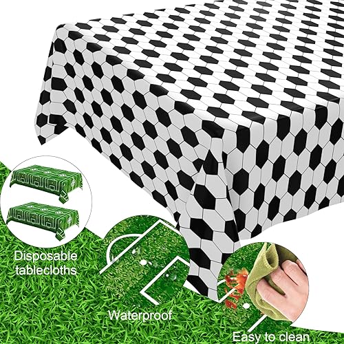 Miniatura 8 de Paquete de 4 manteles de plástico para decoración de fiesta de fútbol, manteles desechables para fiestas temáticas de fútbol, manteles para