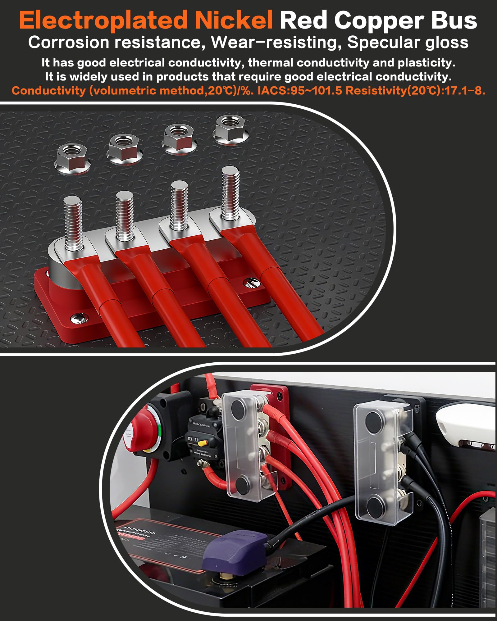 IZTOSS 600 A Sammelschiene, 0,95 cm, Hochleistungs-Hochstrom-Stromverteilerblock, 48 V, 4 x M10-Modul-Design, Klemmbolzen, Batterie-Abzweigblock für Batterie, Marine, Wohnmobil, LKW, 2 Stück