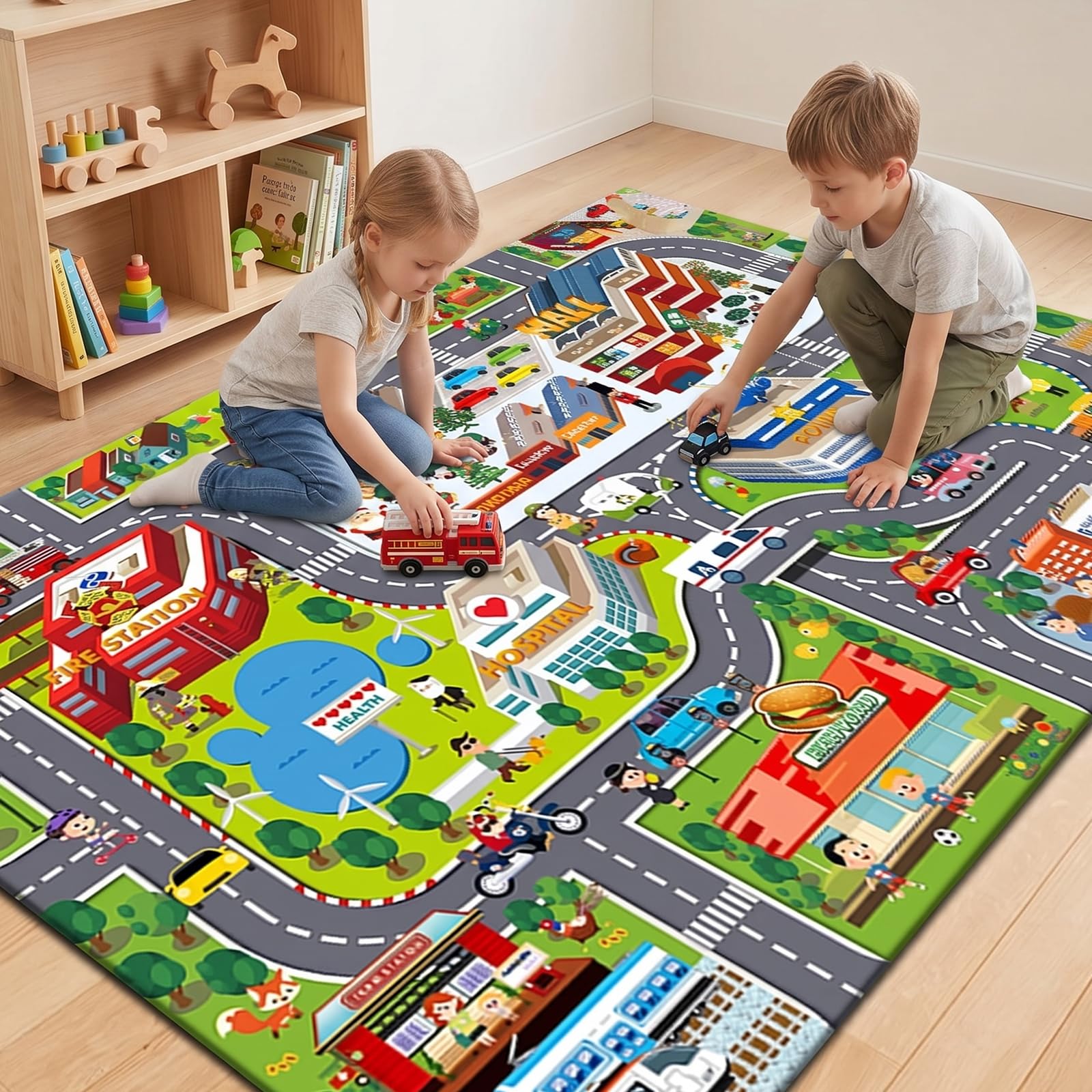 MYPPRFC Kids City Road Play Mat, 50x80cm Educational Traffic Game Rug, Car Track Playmat for Toddlers, Interactive City Map Floor Carpet for Kids Bedroom, Nursery, Playroom, Gift for Boys Girls