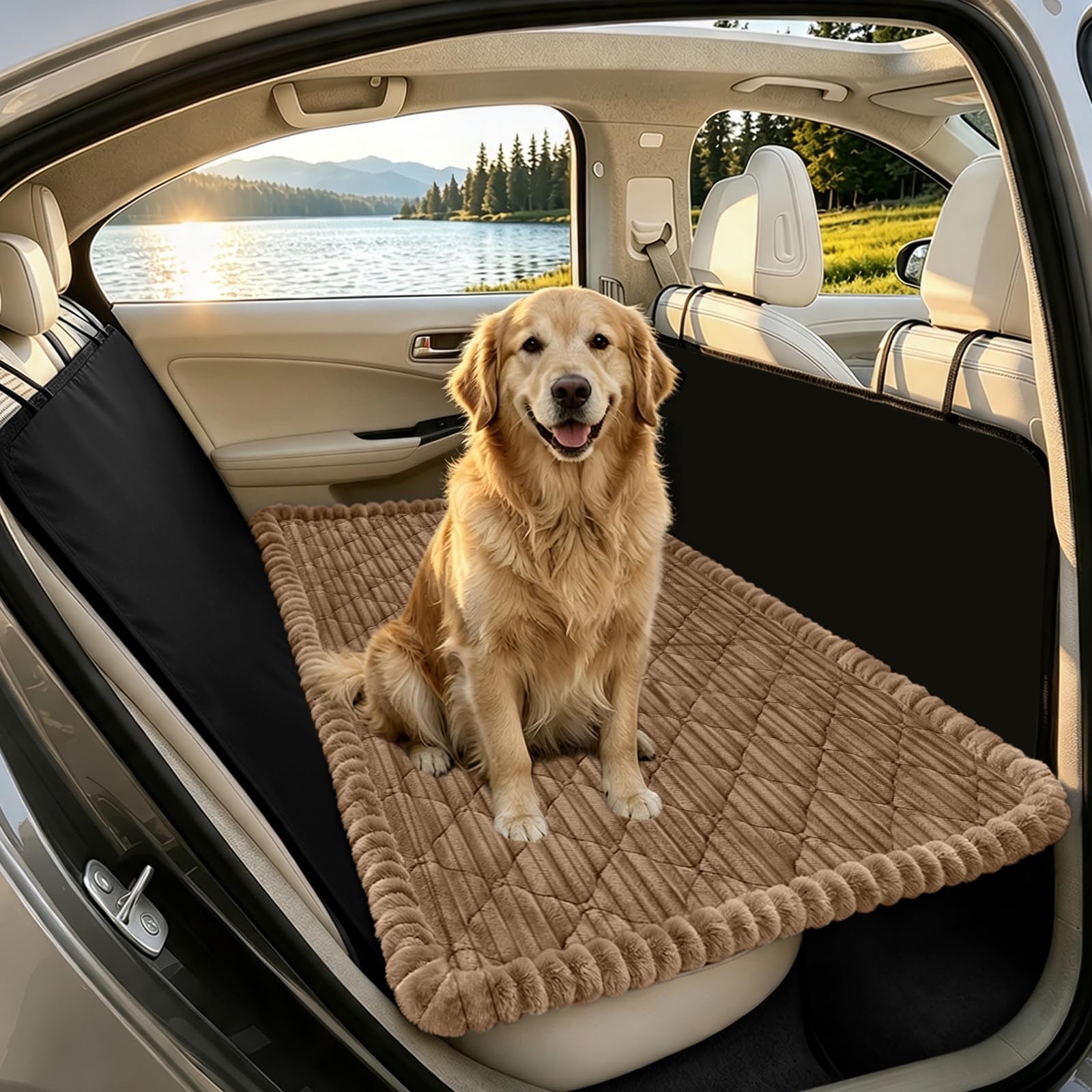 SYLC Dog Bed for Car Back Seat, Non-Slip Car Seat Cushion Cover Soft Plush