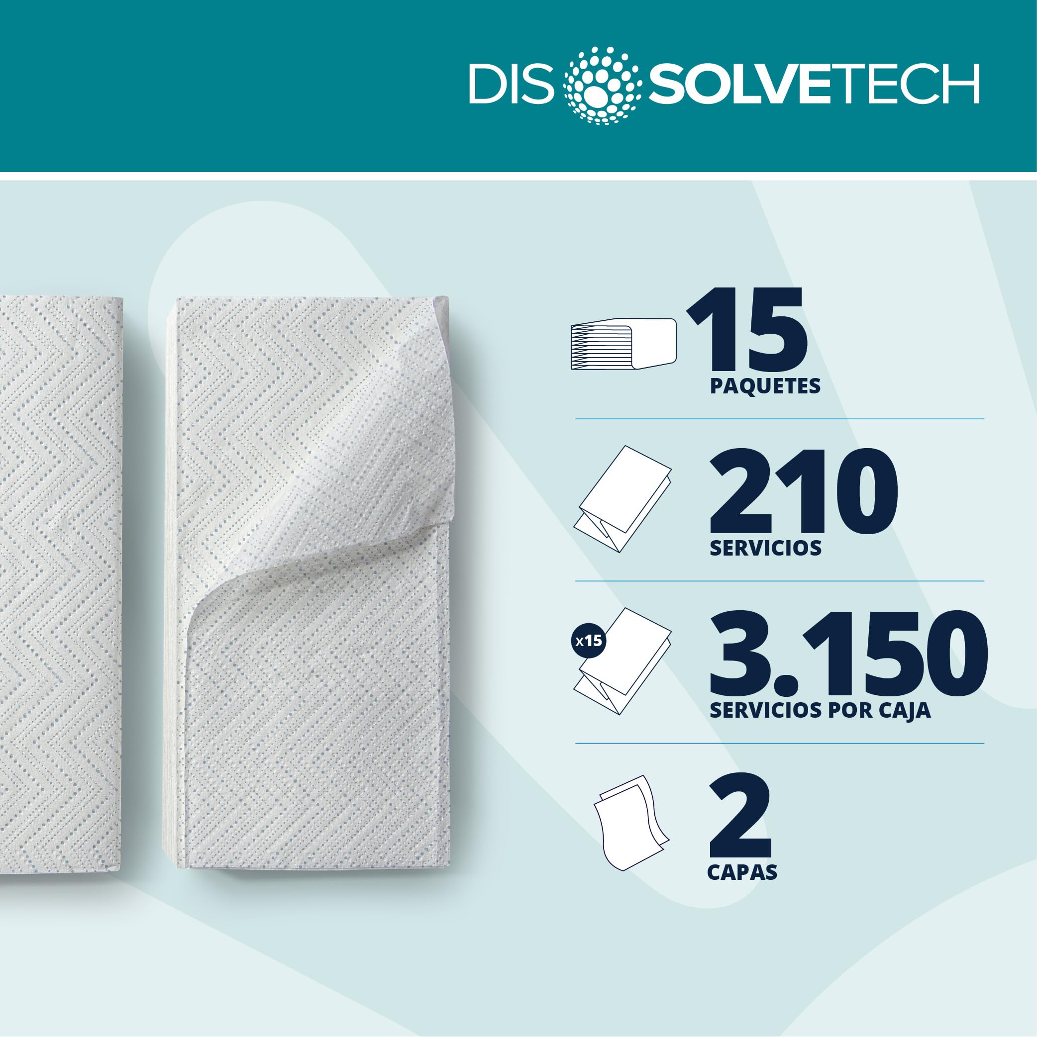 Papernet 411169 Toallas de mano Plegado V Dissolve Tech - Caja de 15 paquetes (Total toallas 3150) - ideal para lugares de alto trafico