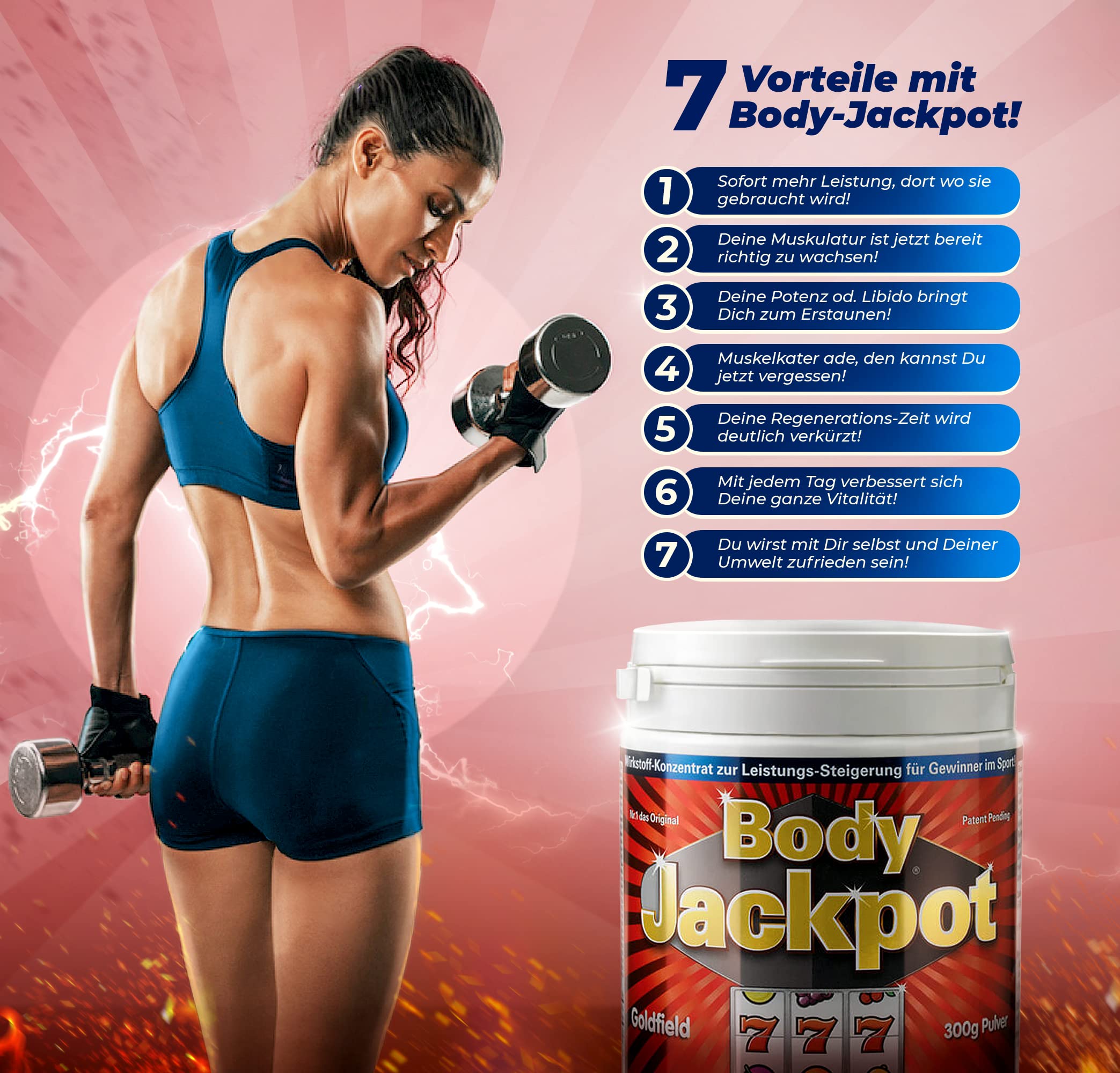 NEU! Goldfield - Body Jackpot | Pre Workout Booster mit einzigartiger Formel | Fitness Booster für maximale Leistung, Energie, Muskelpump und Fokus | Mit Mineralstoffen, Spurenelementen und Vitaminen