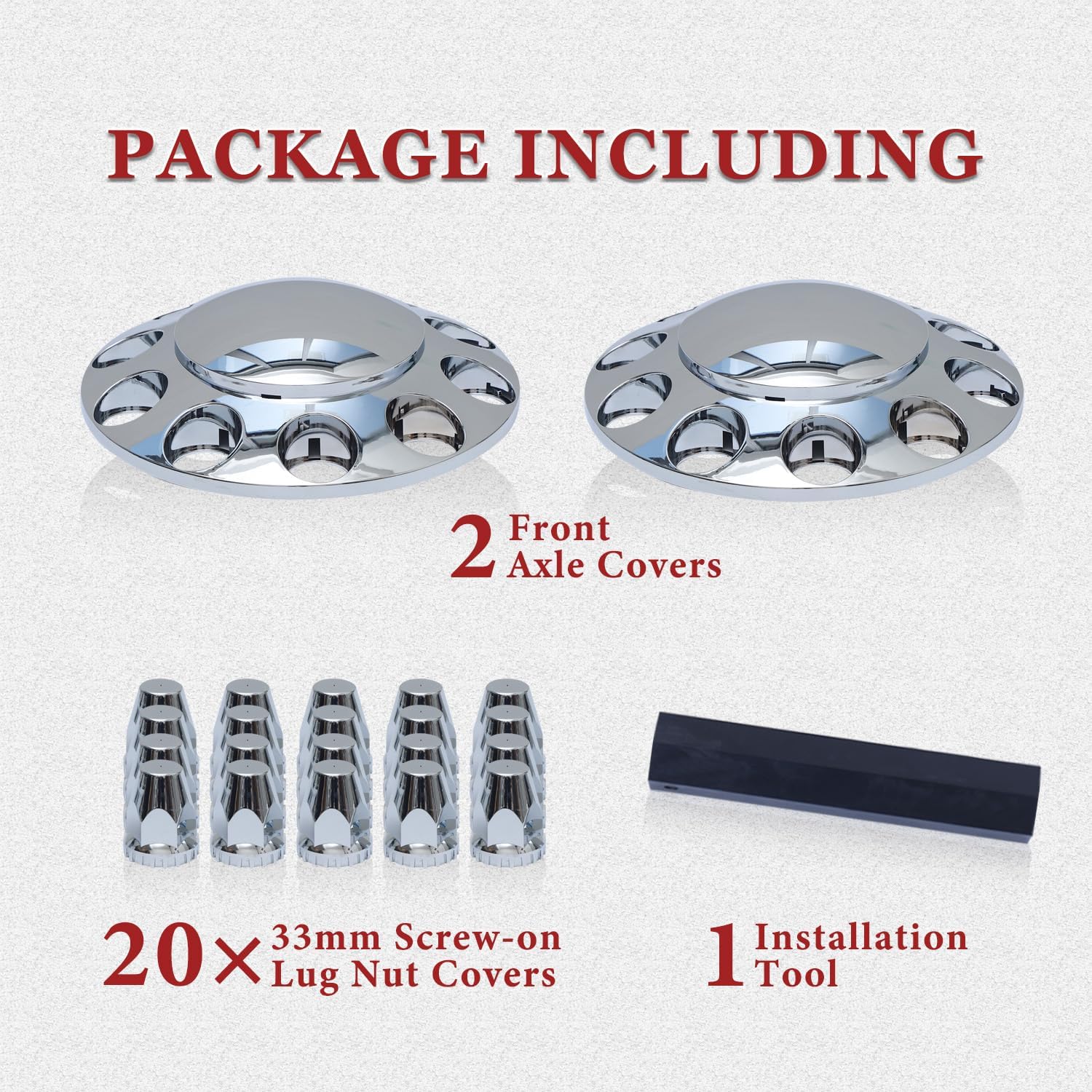 33mm Chrome Front Axle Wheel Cover Set for Semi Trucks ABS Plastic Wheel Hub Caps with Screw-On Lug Nut Covers 2 Front Axle Wheel Hubcaps (Standard)