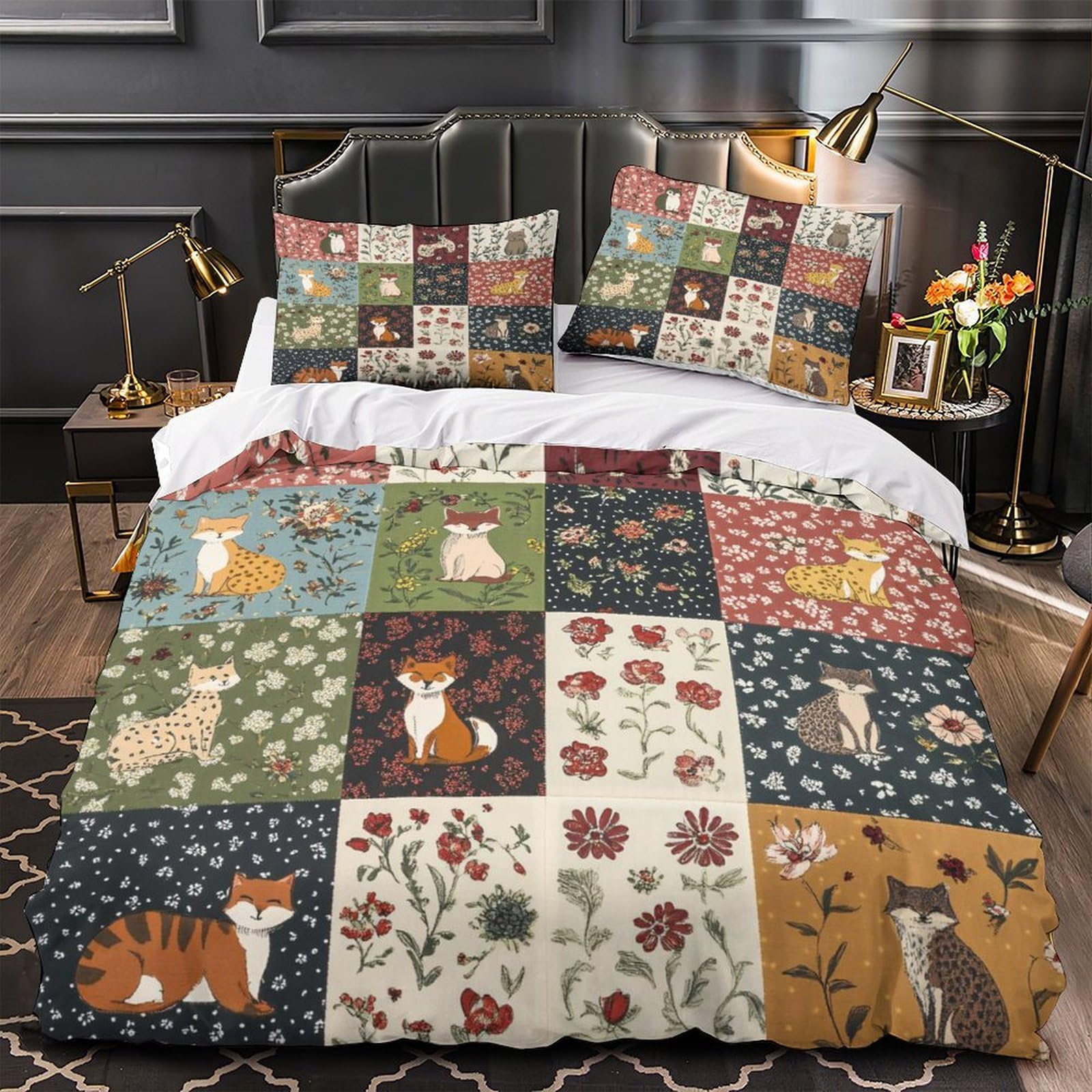 Housse de couette microfibre chat mangeant des nouilles lit 2 personnes